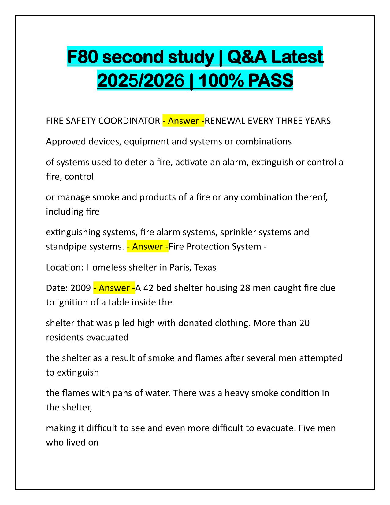 F80 second study correctly Answered, Latest Update