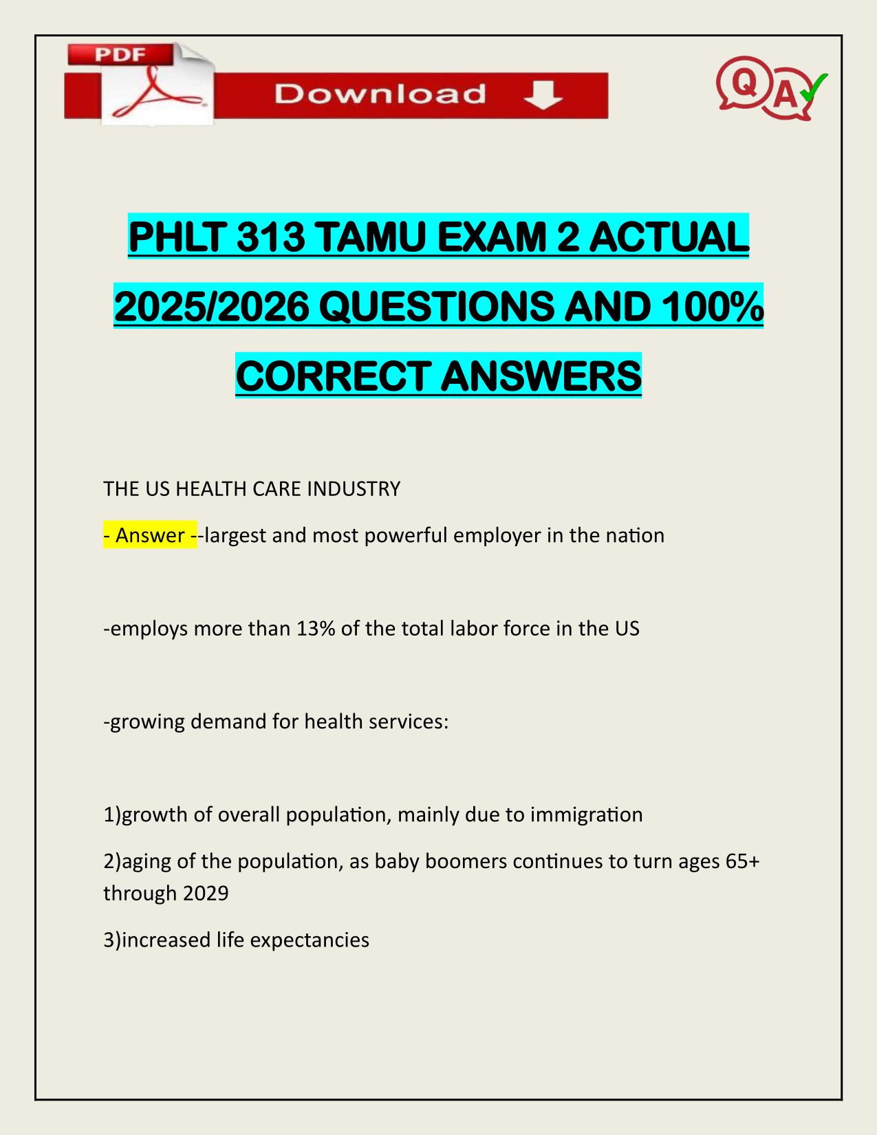 PHLT 313 TAMU EXAM 2 ACTUAL 2025/2026 CORRECTLY ANSWERED