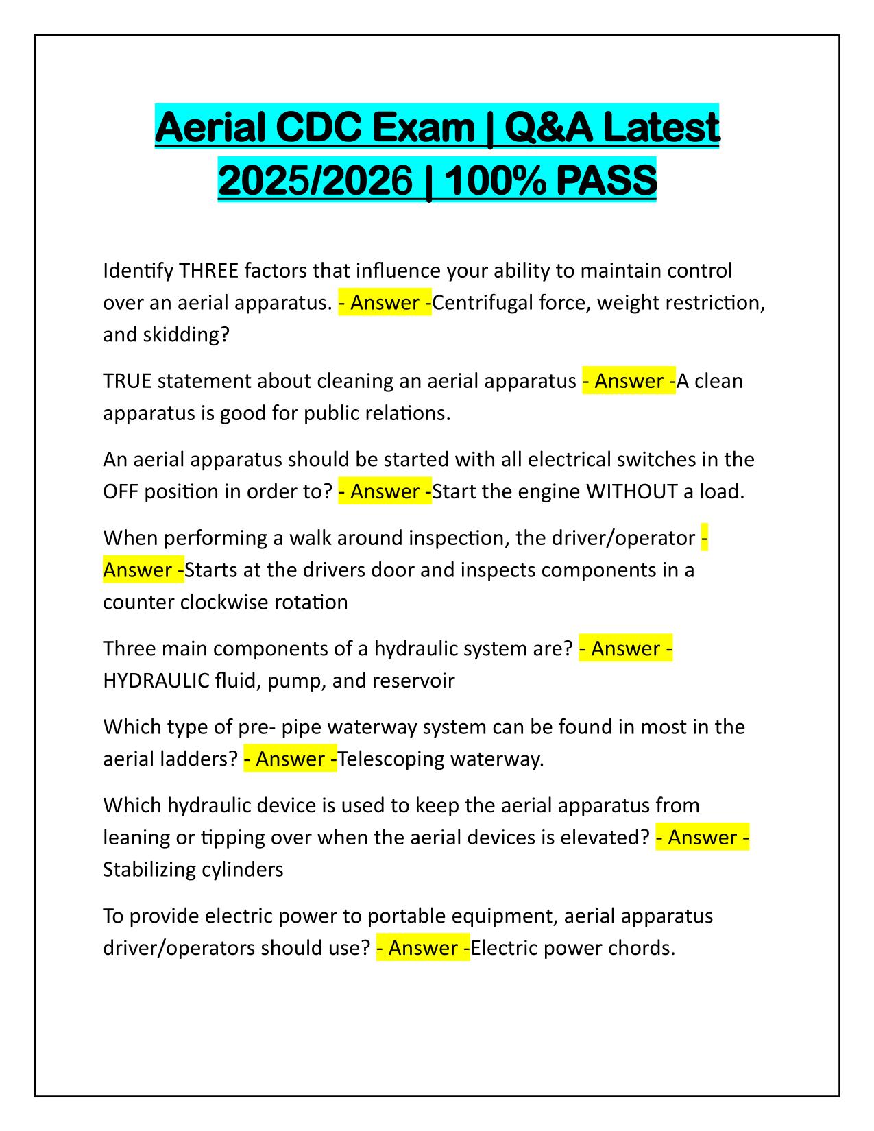 Aerial CDC Exam Questions and Correct Answers Latest Update