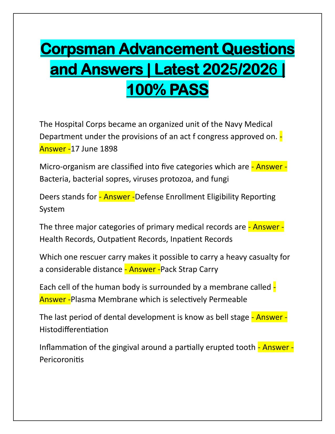 Corpsman Advancement Q&A Latest Update