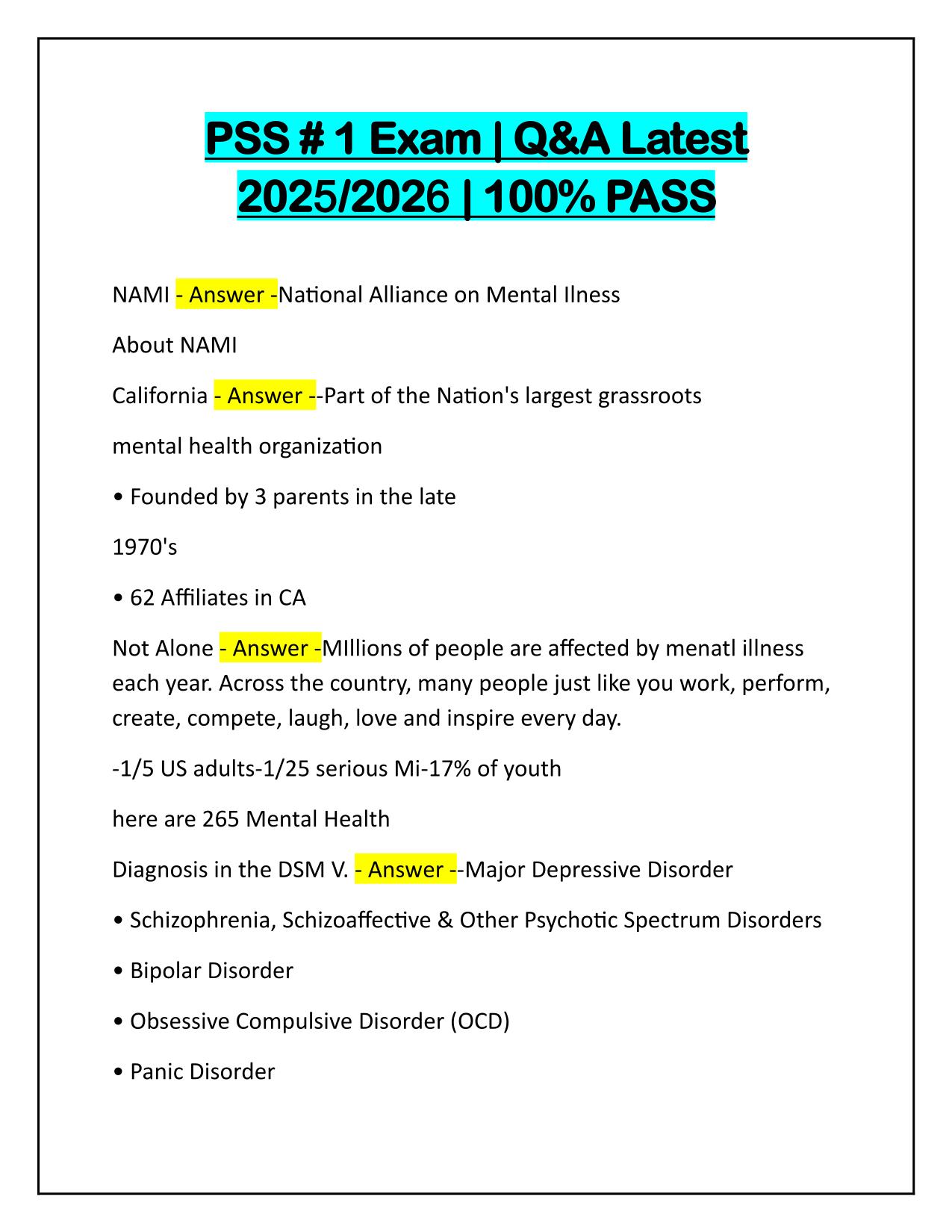 PSS #1 Exam Questions and Correct Answers 2025 Update