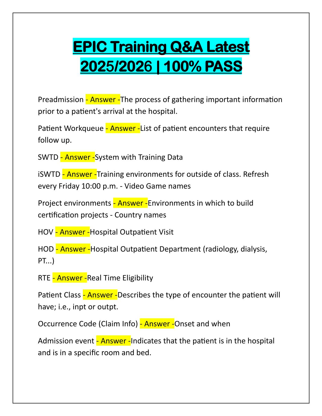 EPIC Training Q&A Latest 2025 Update