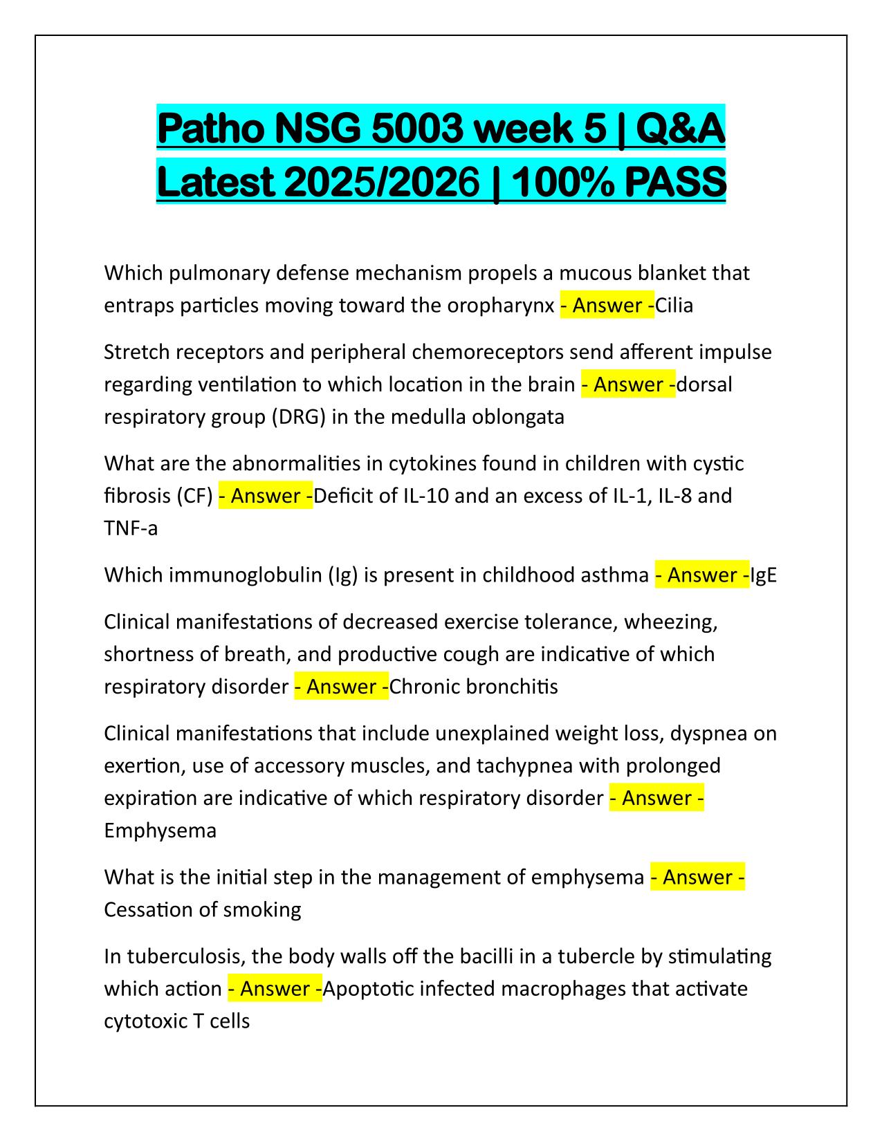 Patho NSG 5003 week 5 Correctly Answered Latest Update
