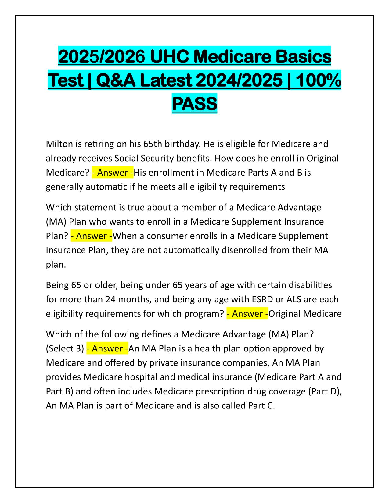 2025/2026 UHC Medicare Basics Test, Q&A Latest, Graded A+