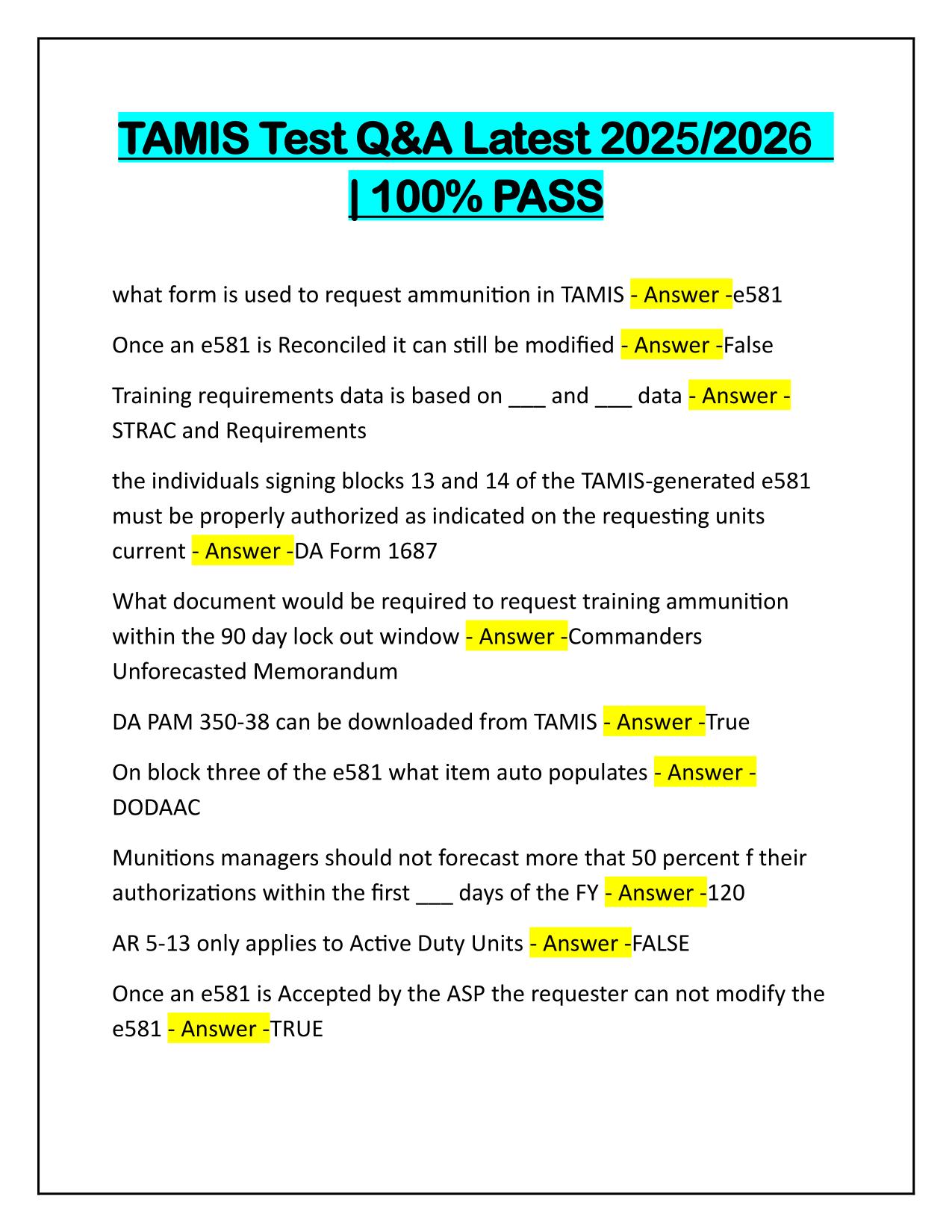 TAMIS Test Q&A Latest Update