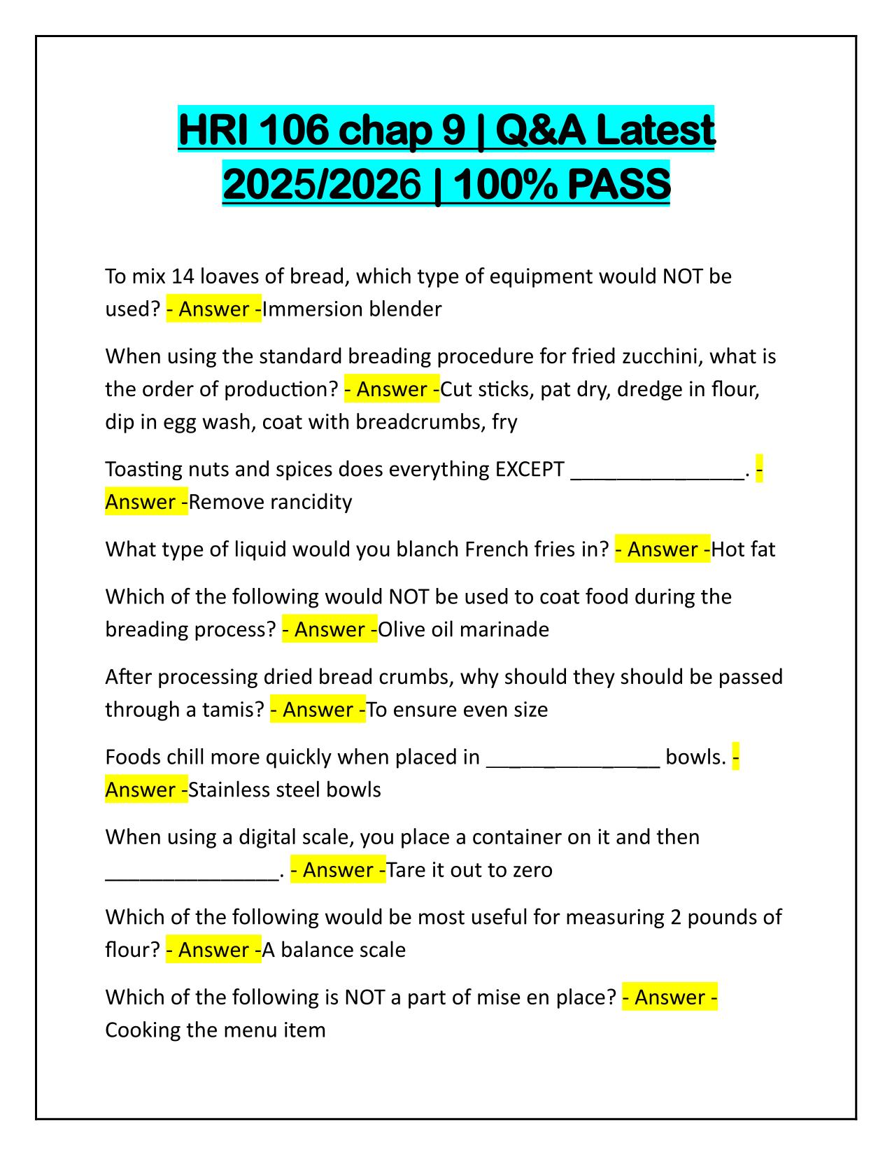 HRI 106 chap 9 Correctly Answered Latest
