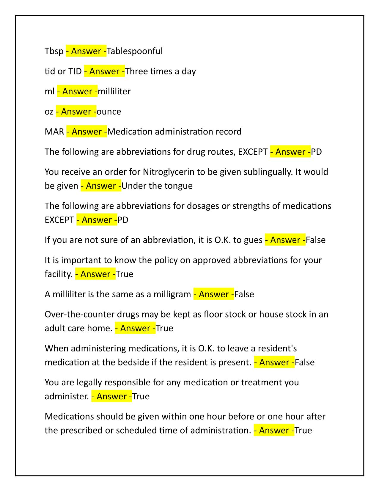 NC Medication Aide Med Tech Exam Q&A Latest Update 2025