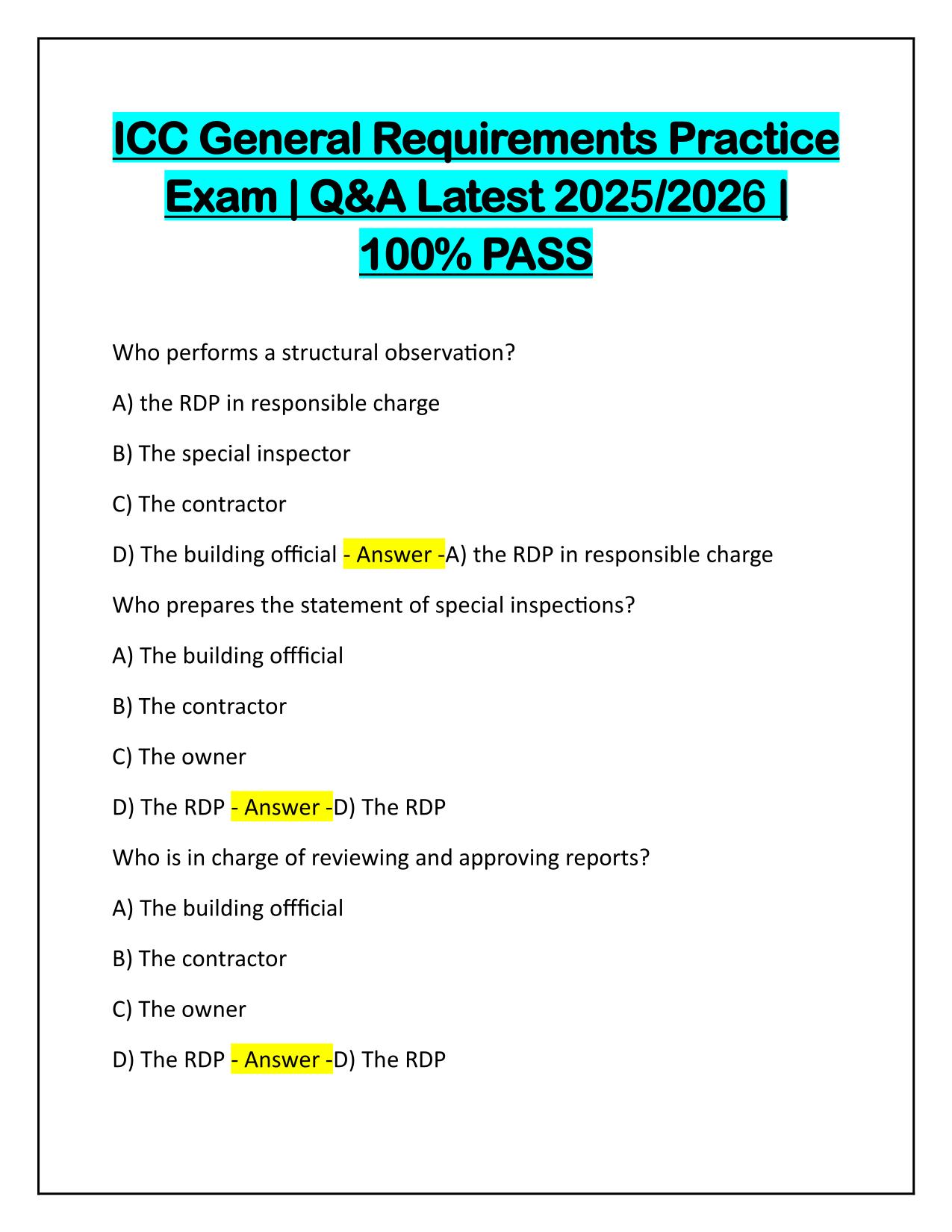 ICC General Requirements Practice Exam Q&A Latest Update 100% PASS