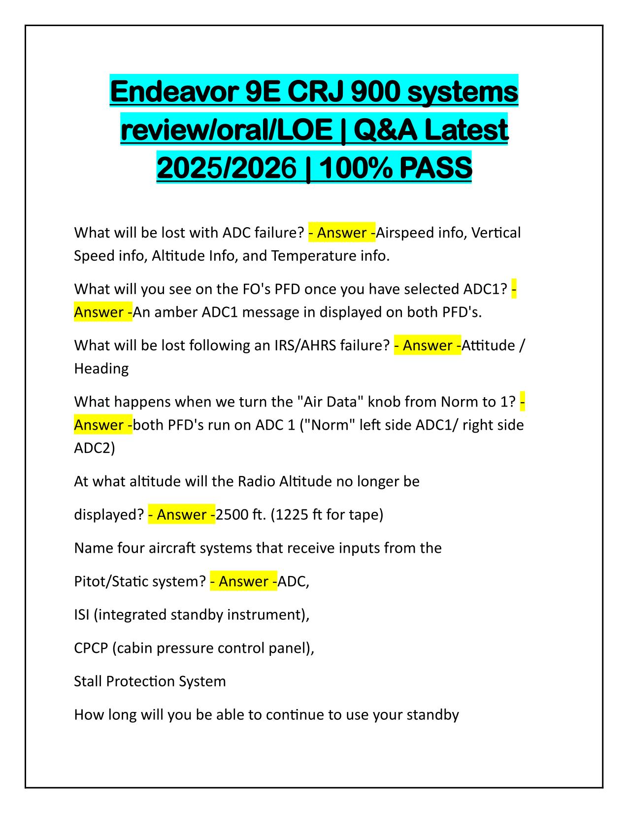 Endeavor 9E CRJ 900 systems review/oral/LOE, Q&A Latest