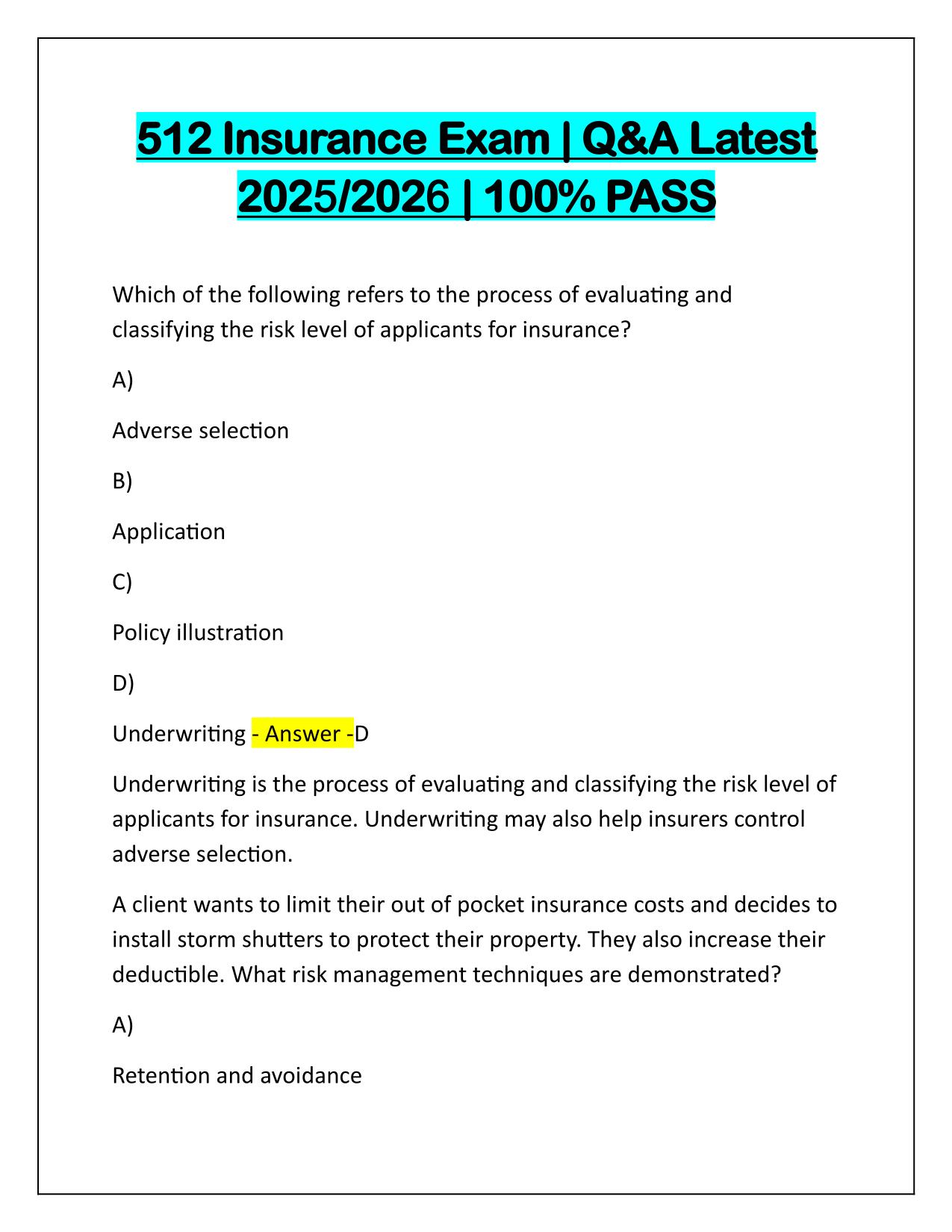 CFP 512 Insurance Exam Questions and Correct Answers Latest Update