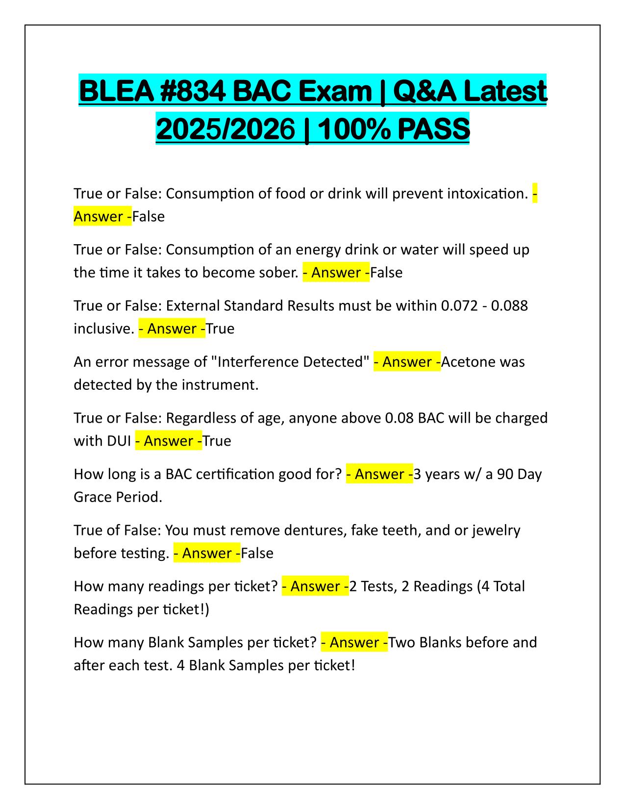 BLEA #834 BAC Exam Q&A Latest Update