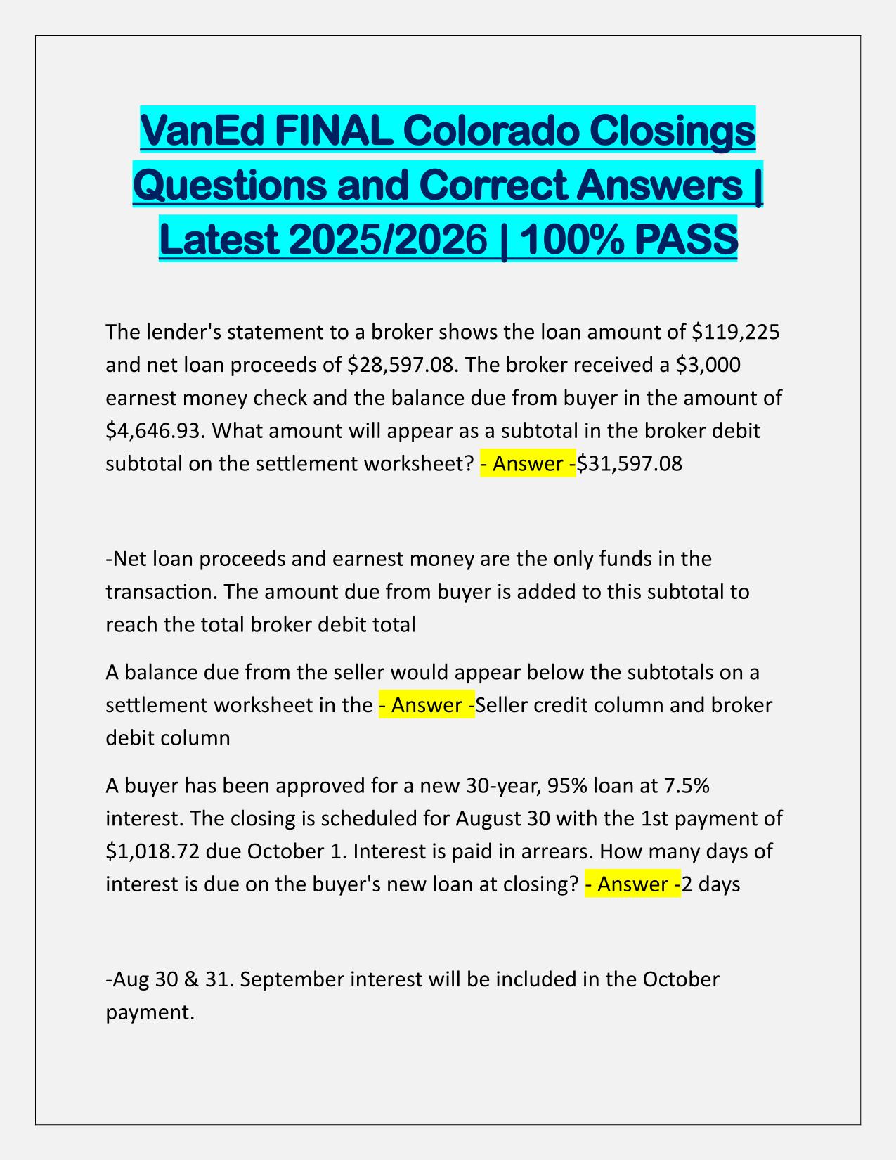 VanEd FINAL Colorado Closings Q&A Latest Update