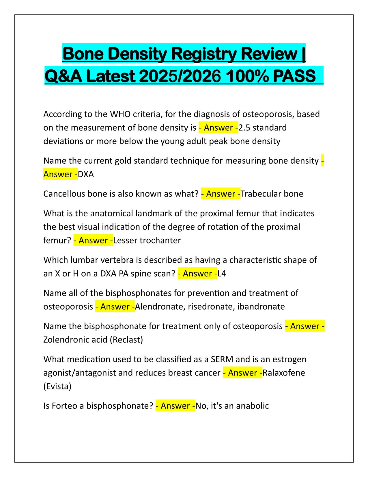 Bone Density Registry Review Q&A Latest Update