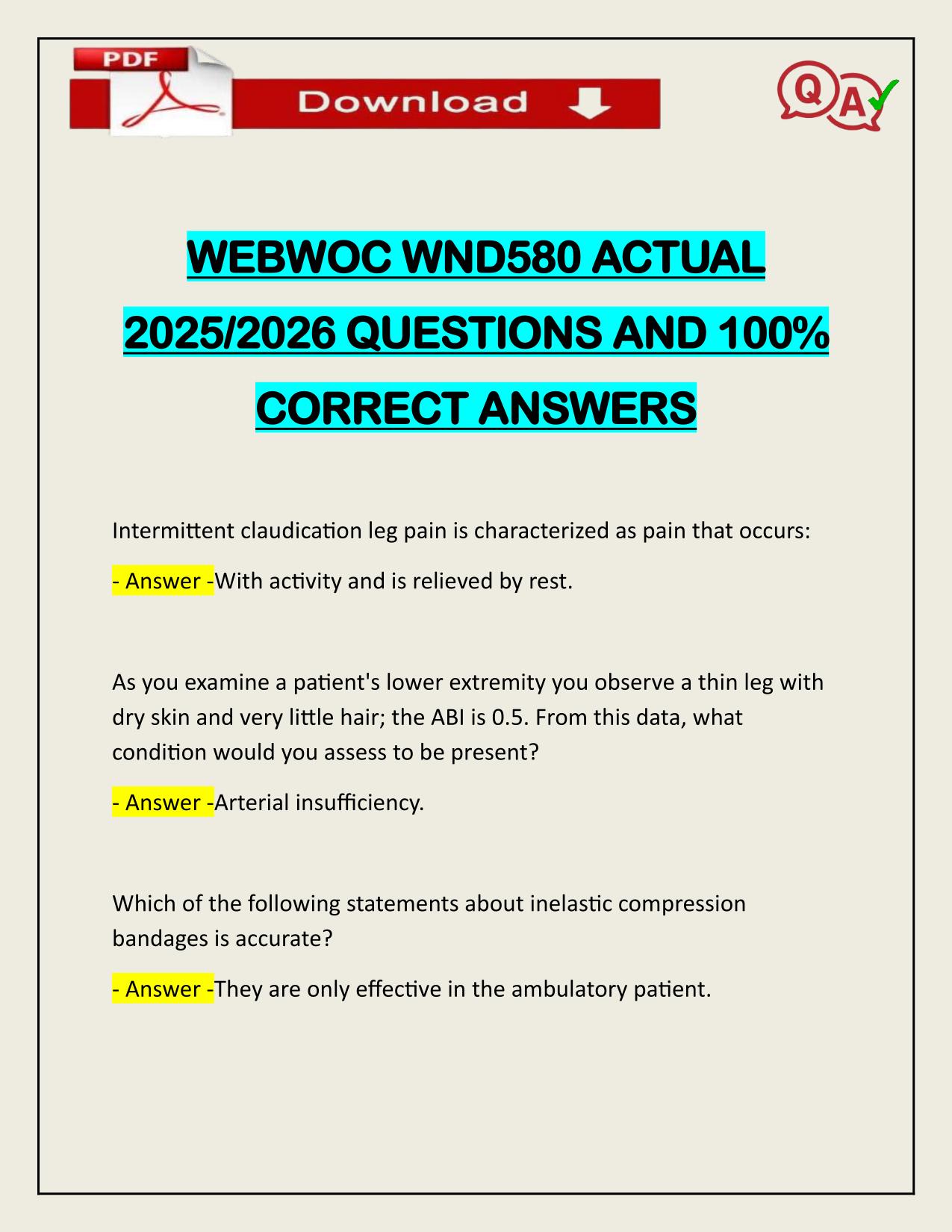 WEBWOC WND580 ACTUAL 2025/2026 CORRECTLY ANSWERED