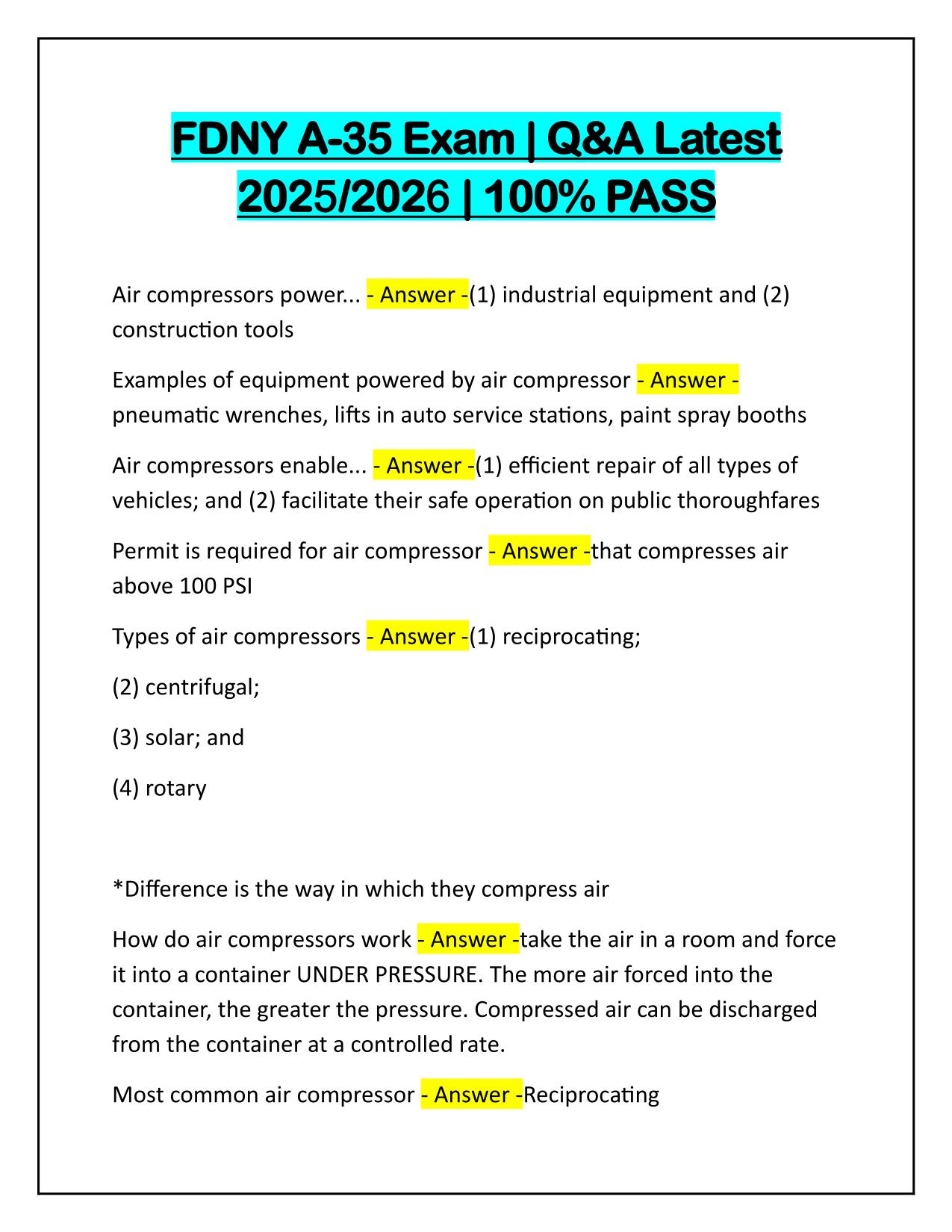 FDNY A-35 Exam Questions with Correct Answers Latest Update