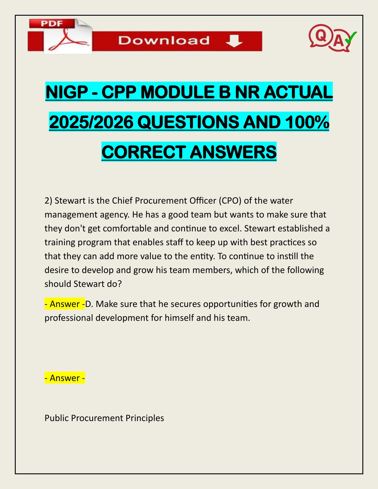 NIGP - CPP MODULE B NR ACTUAL 2025/2026 QUESTIONS AND 100% CORRECT ANSWERS