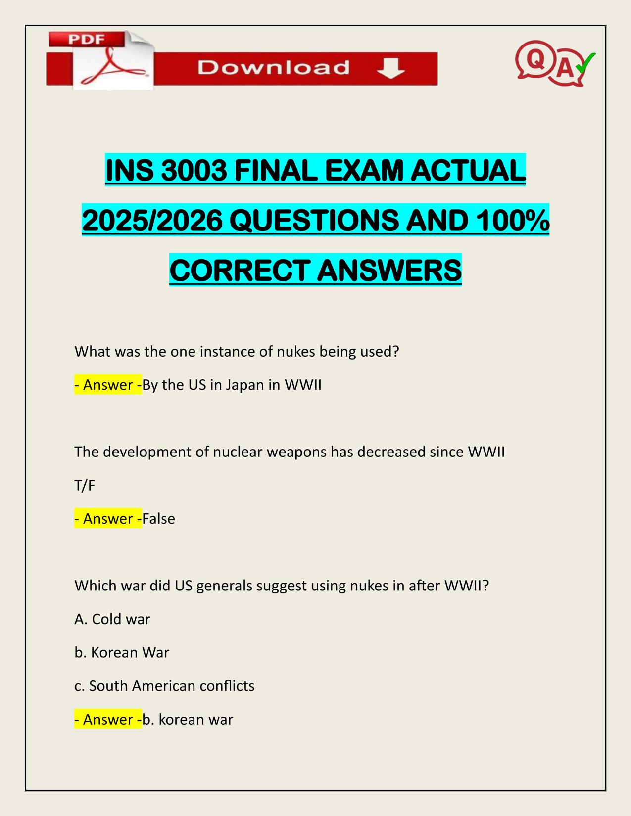 INS 3003 FINAL EXAM ACTUAL 2025/2026 UPDATED