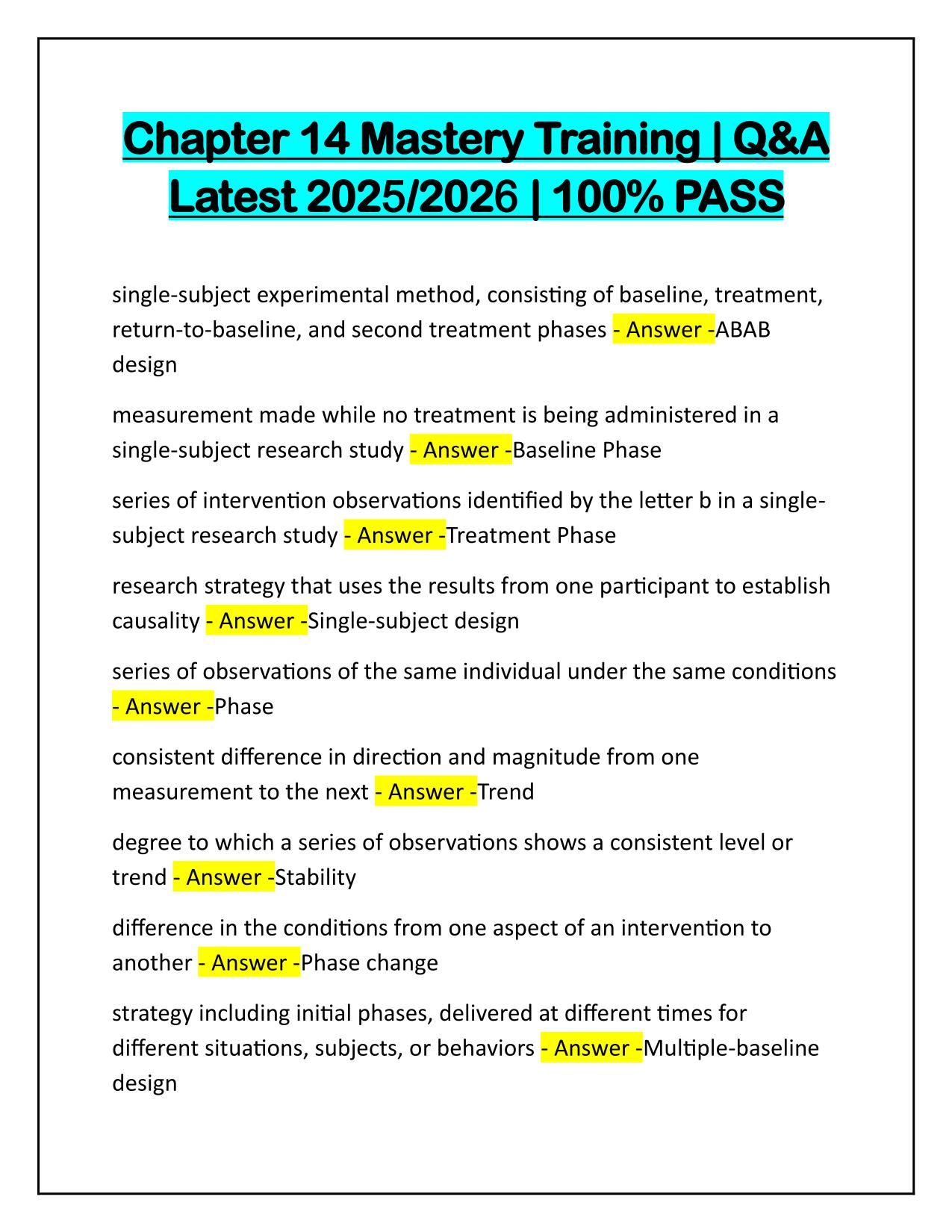 Chapter 14 Mastery Training Q&A Latest Update 2025