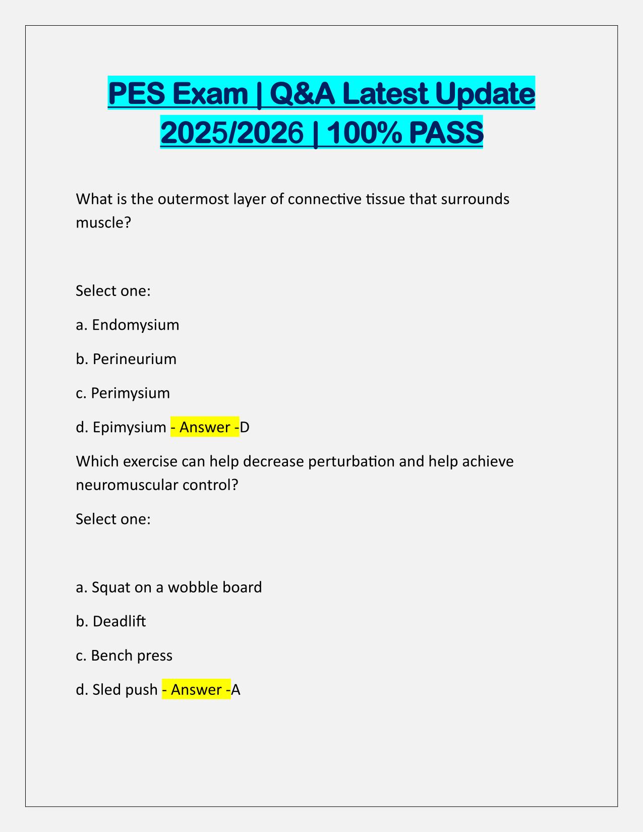 PES EXAM Q&A Latest Update