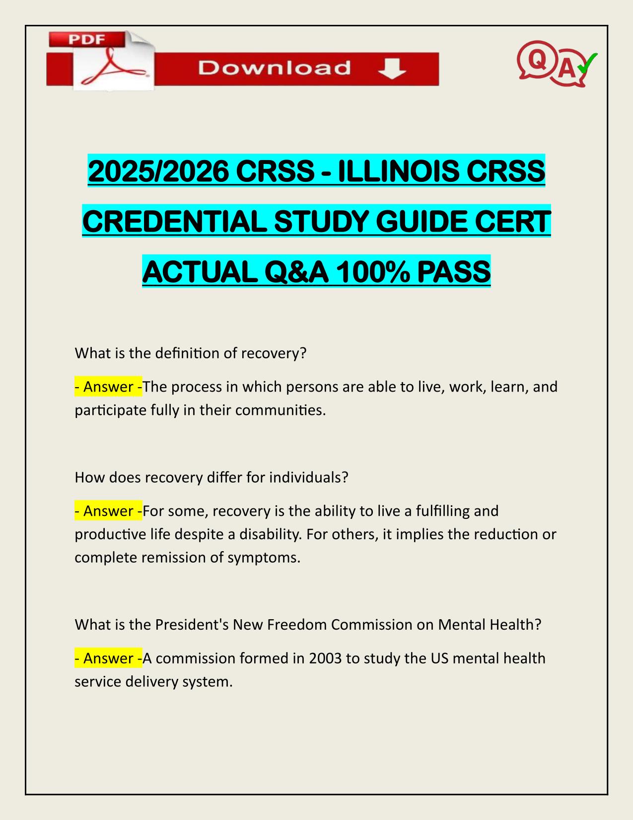 2025/2026 CRSS - ILLINOIS CRSS CREDENTIAL STUDY GUIDE CERT ACTUAL Q&A 100% PASS