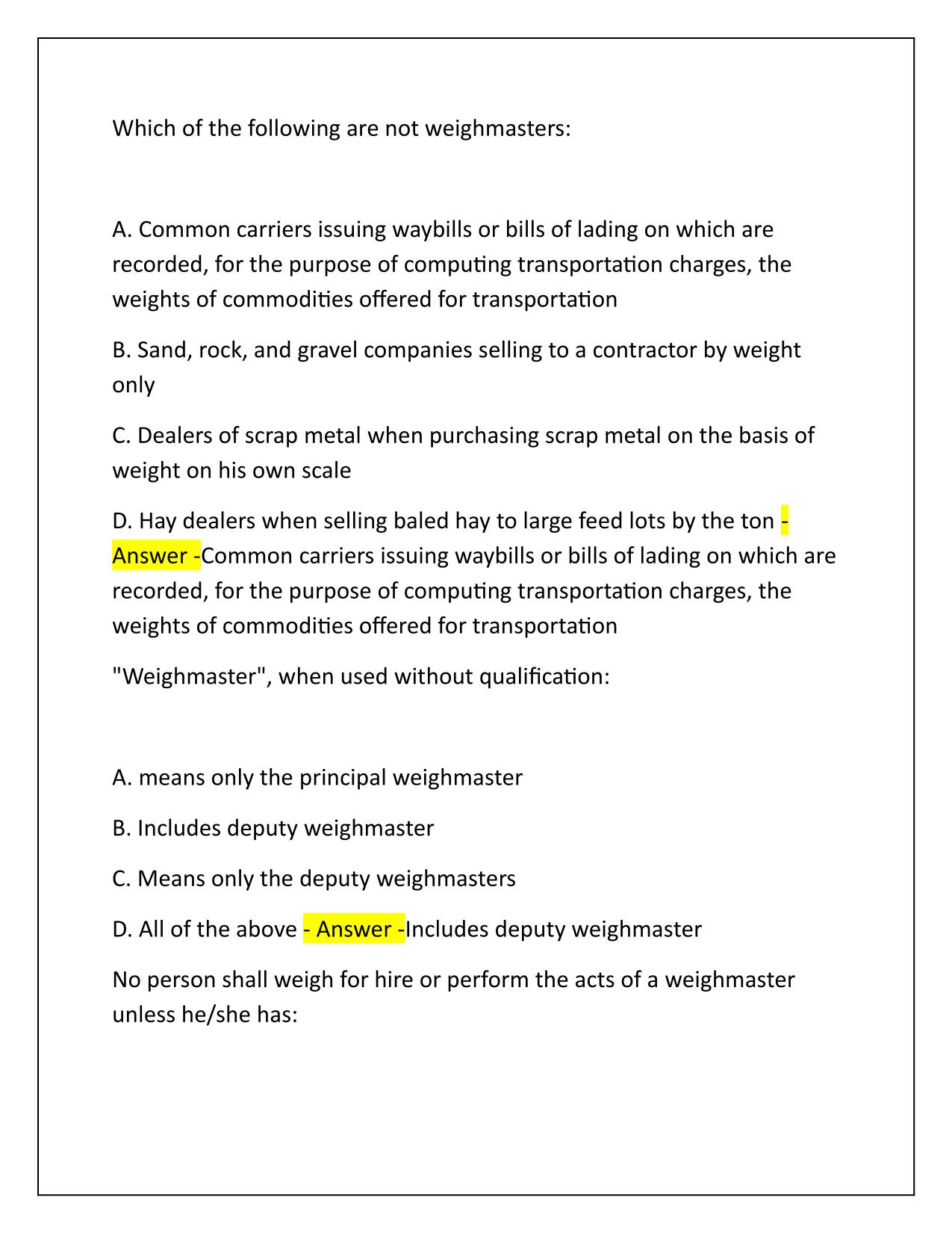 Weight Verification CDFA Practice Q&A Latest Update 2025-2026