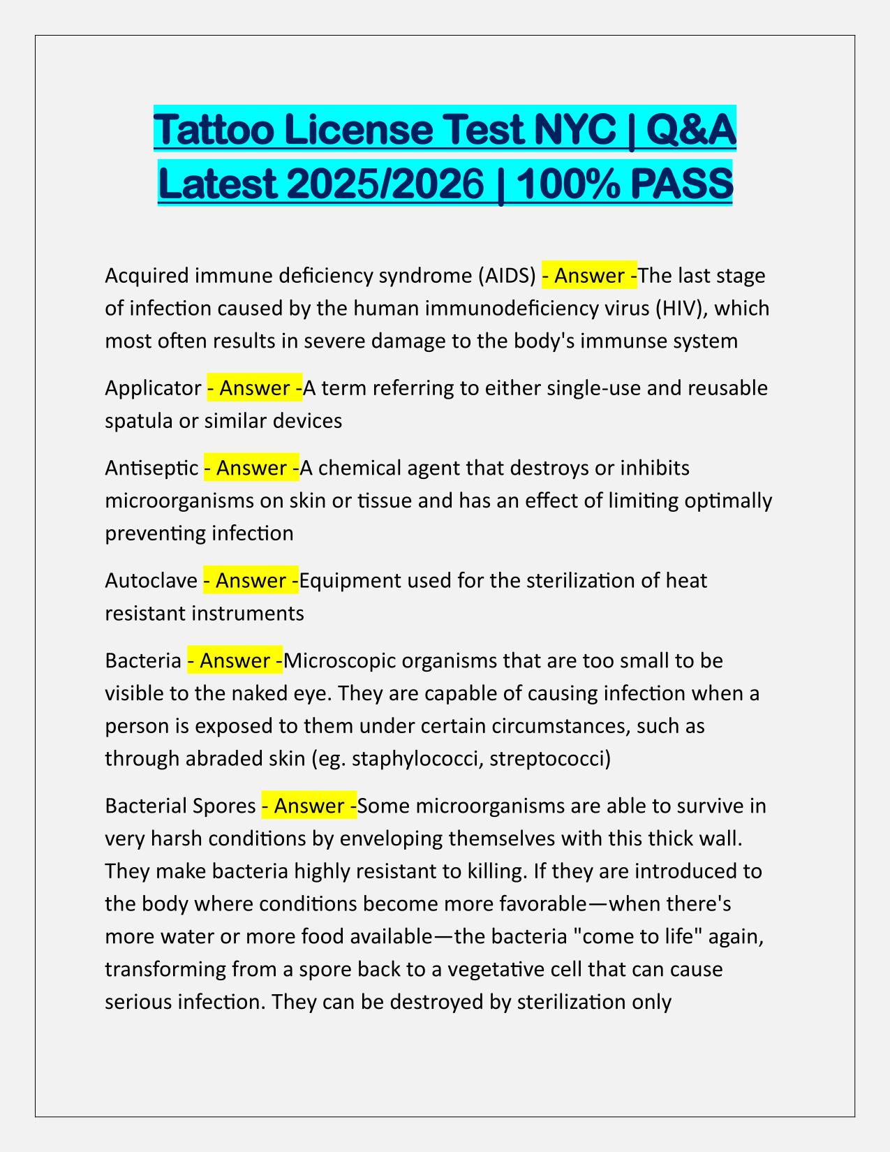 Tattoo License Test NYC Q&A Latest Update