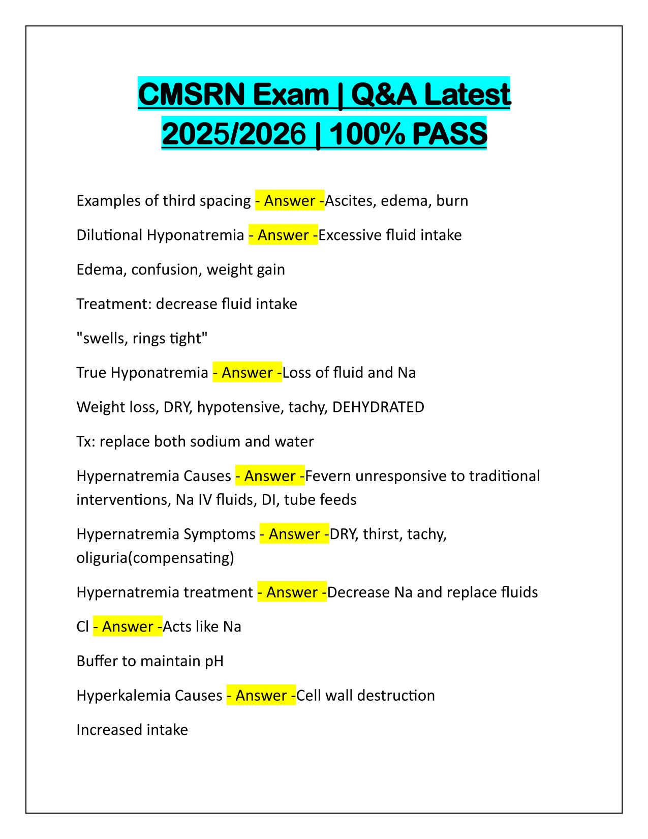 CMSRN Exam Q&A Latest Update