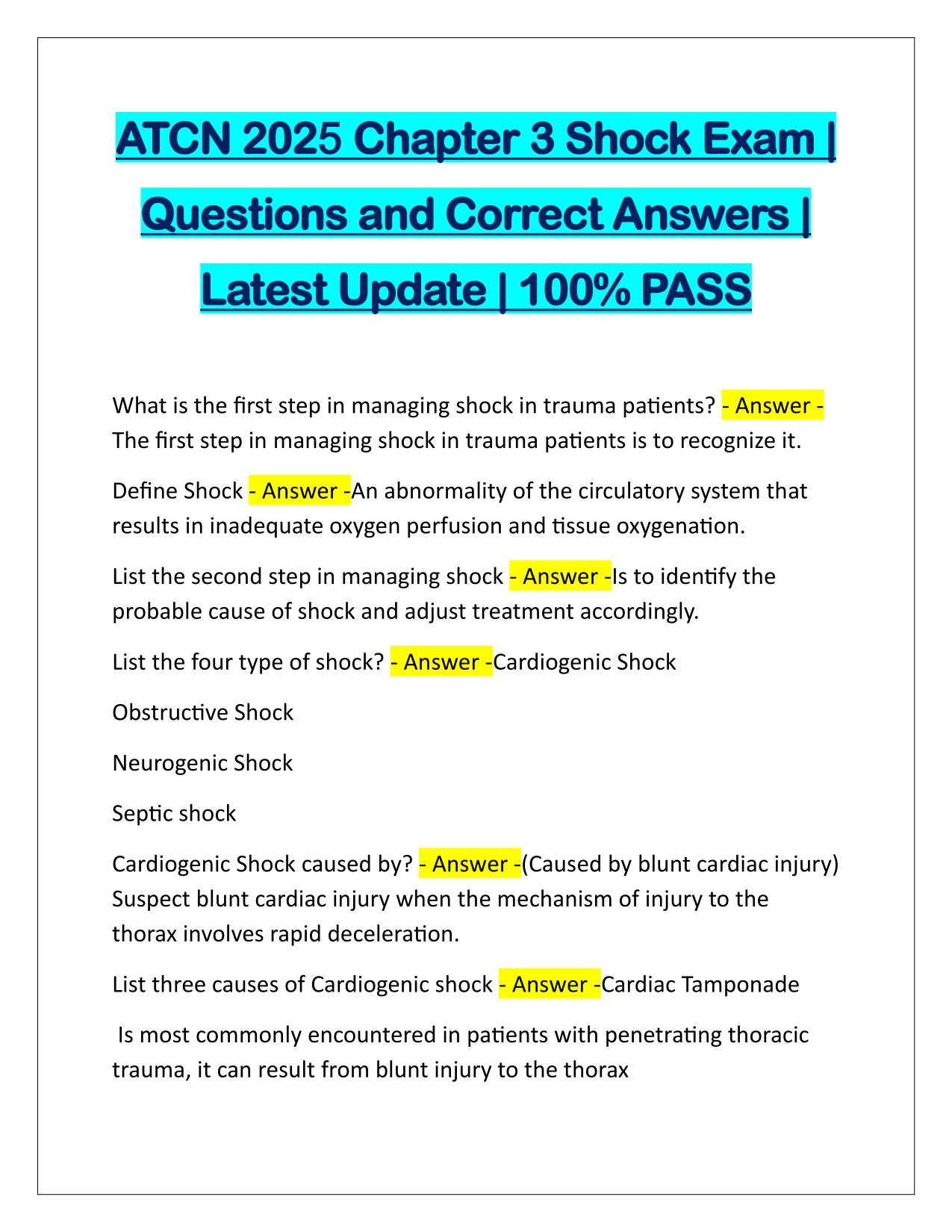Package Deal for ATCN EXAMS Questions and Correct Answers