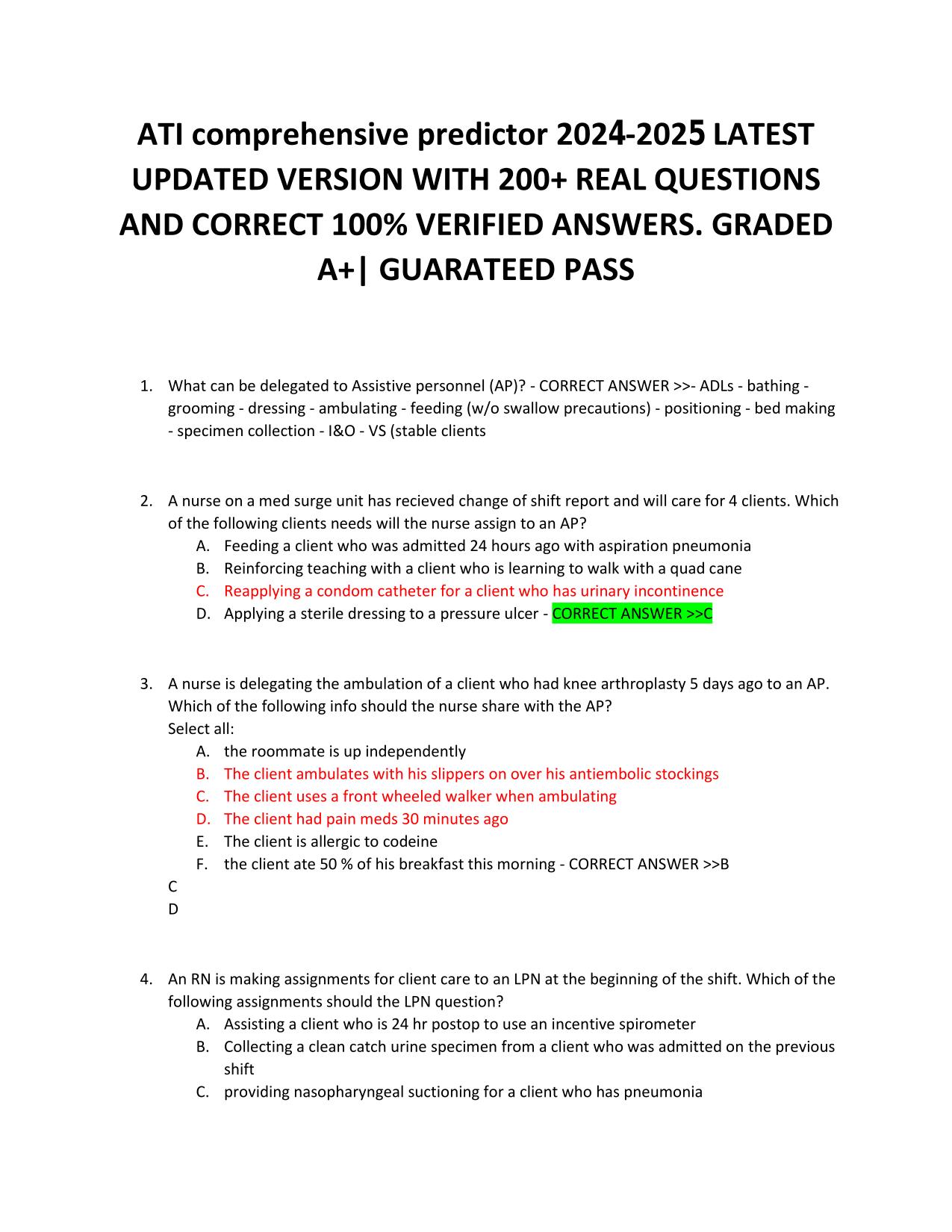 ATI comprehensive predictor ACTUAL 2025/2026 LATEST UPDATED VERSION WITH 200+ REAL Q&A