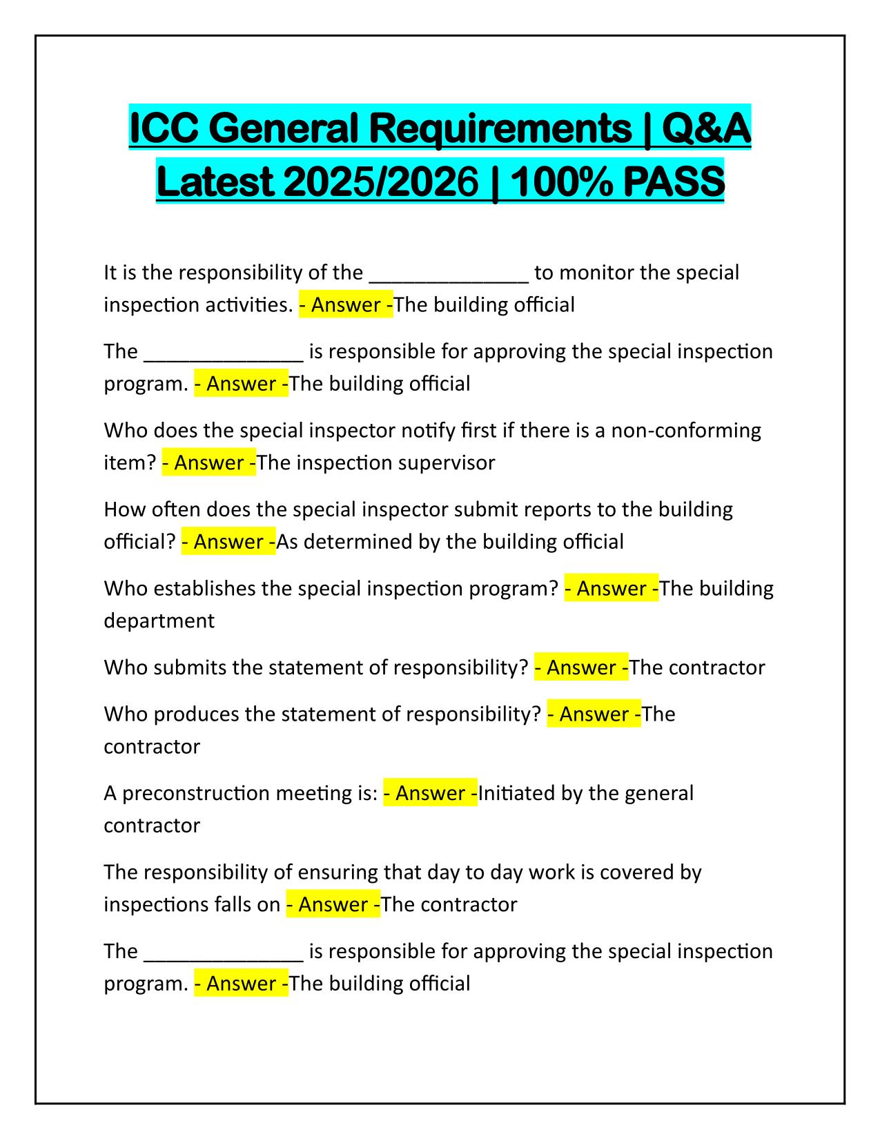 Bundle for ICC Exams Questions and Correct Answers Latest 2025-2026 Update