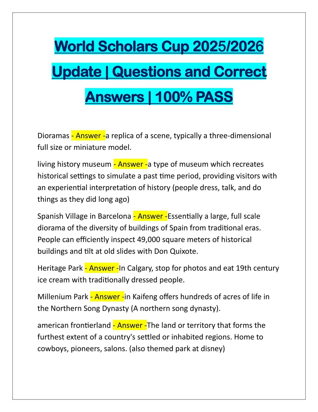 World Scholars Cup Questions and Answers 2025/2026 Updated