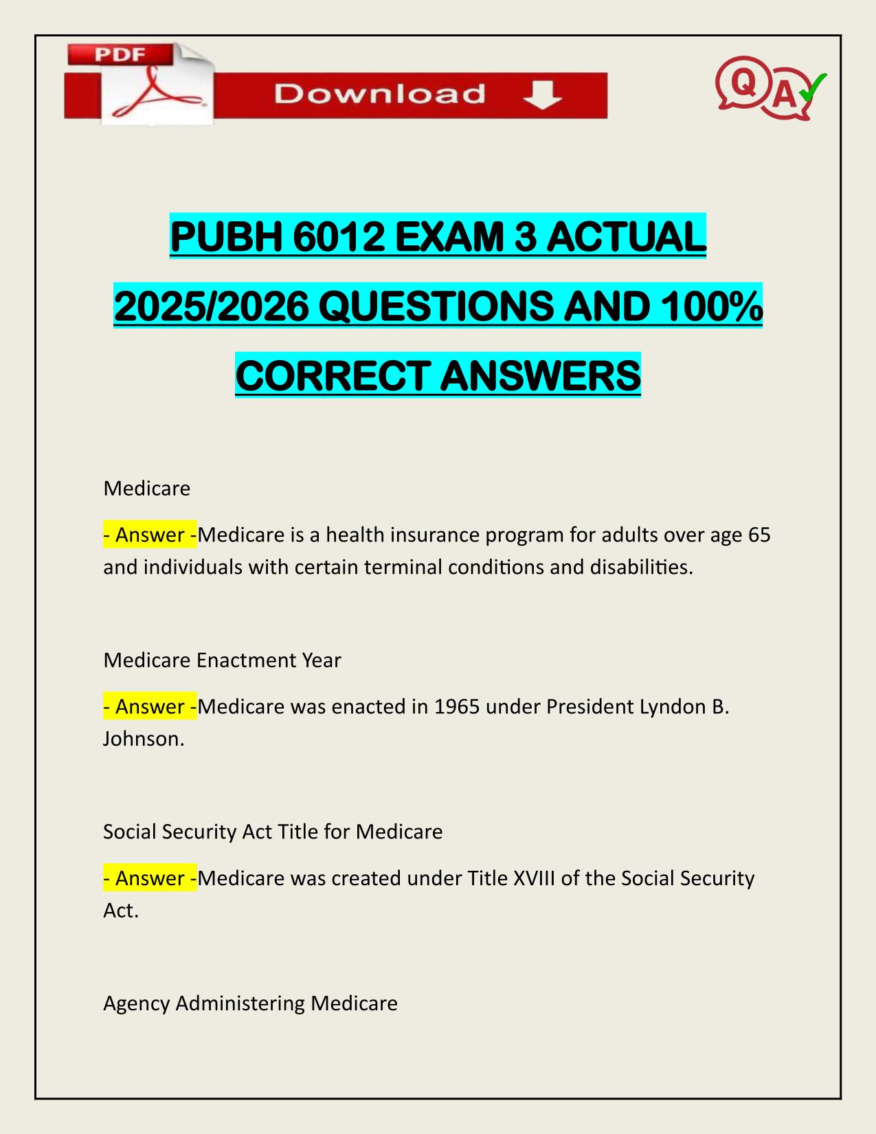 BUNDLE FOR PUBH 6012 EXAMS ACTUAL 2025/2026 LATEST UPDATE
