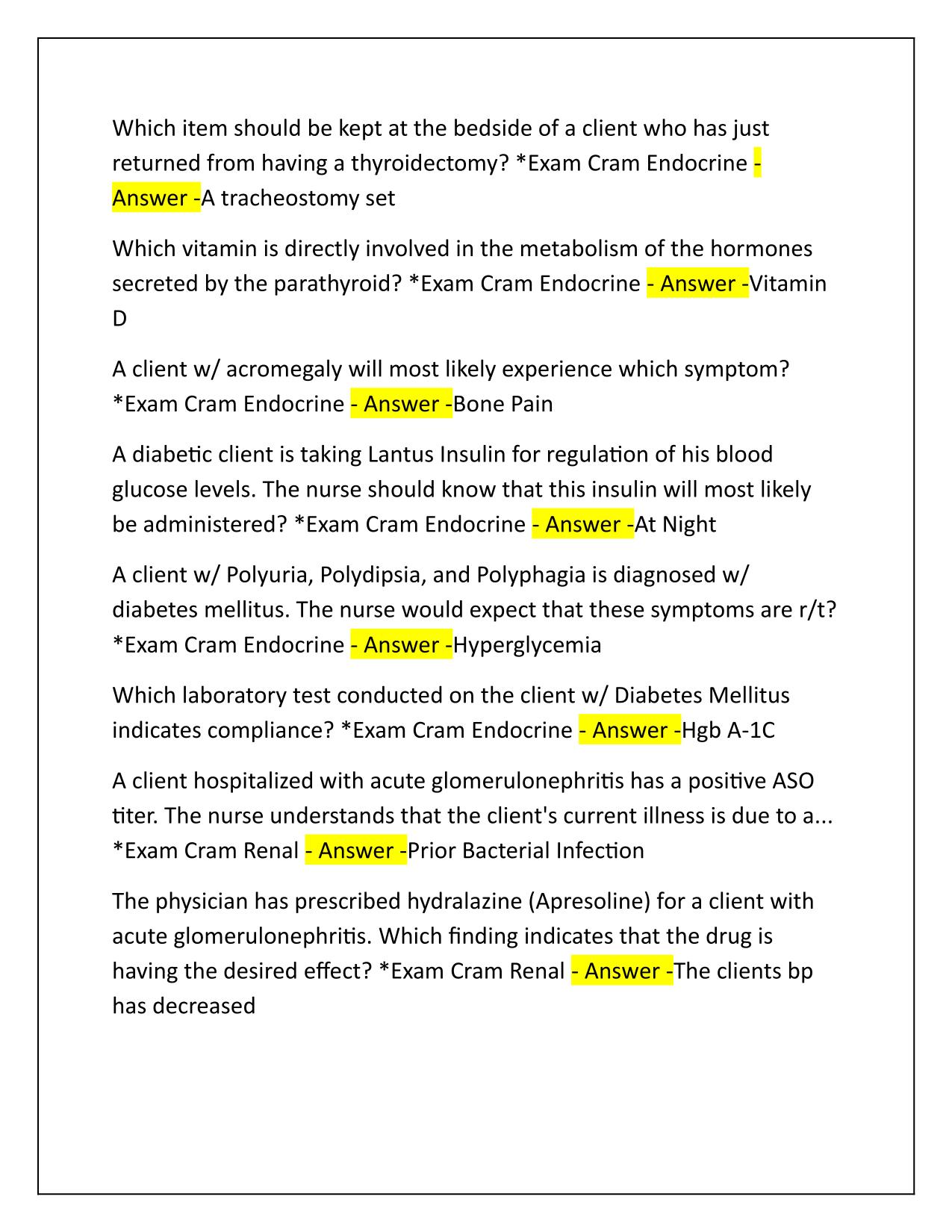 NU 185 Med-Surge II EXAM 4 Q&A Latest Update