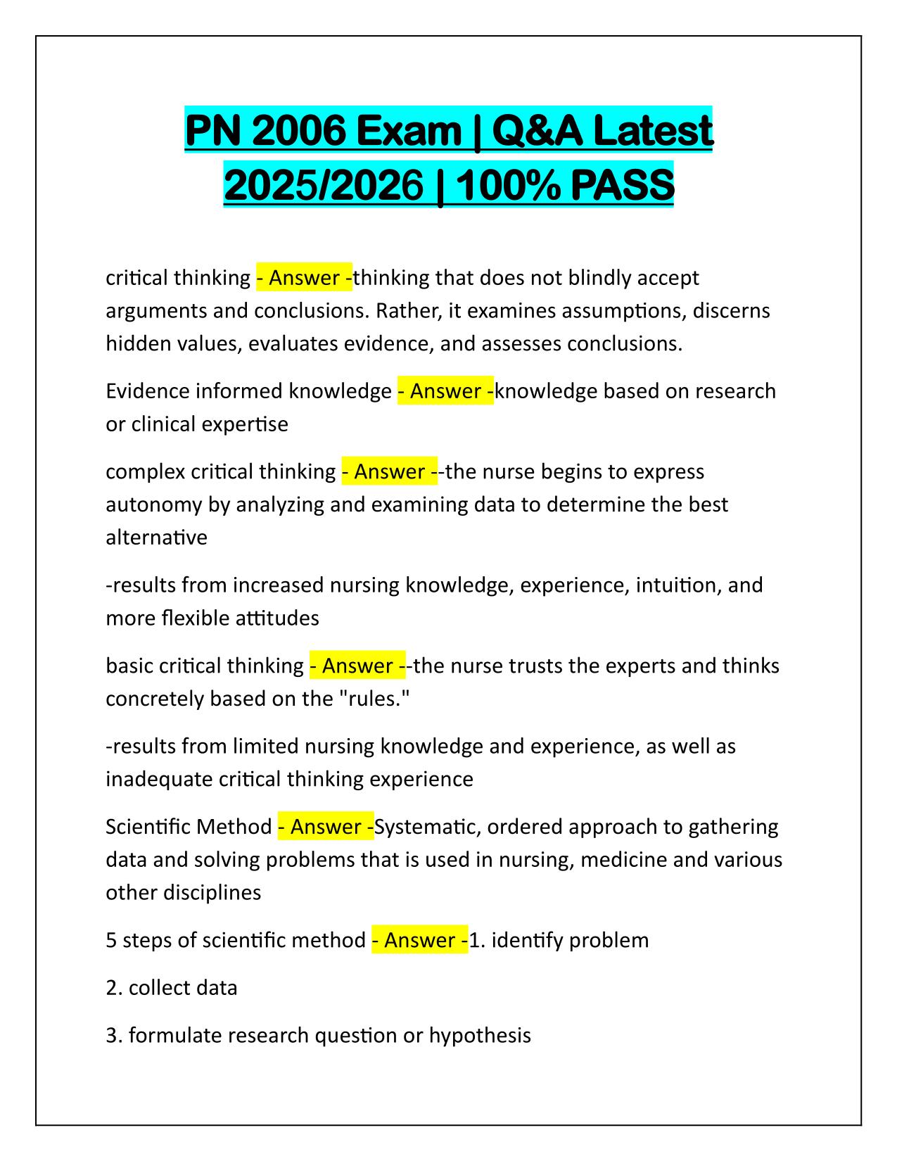 PN 2006 Exam with Verified Answers