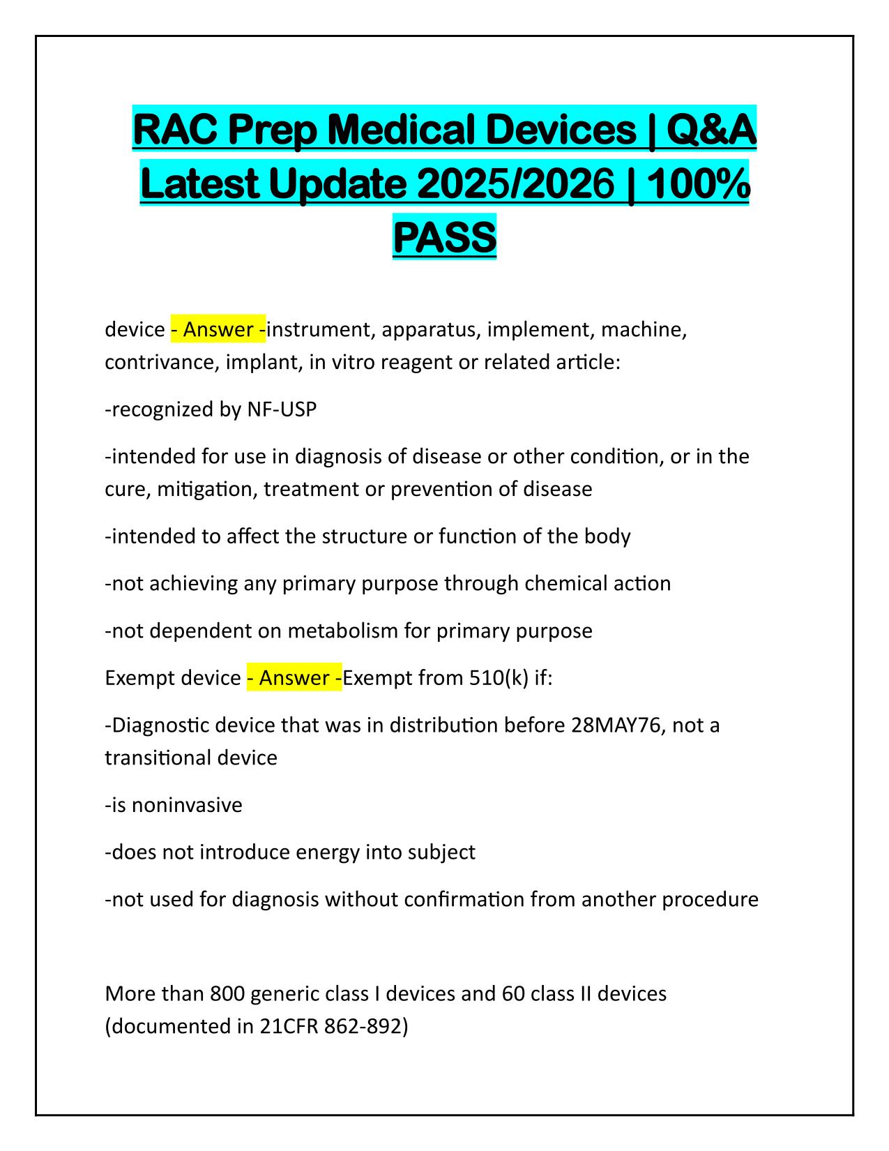 RAC Prep Medical Devices Q&A Latest Update