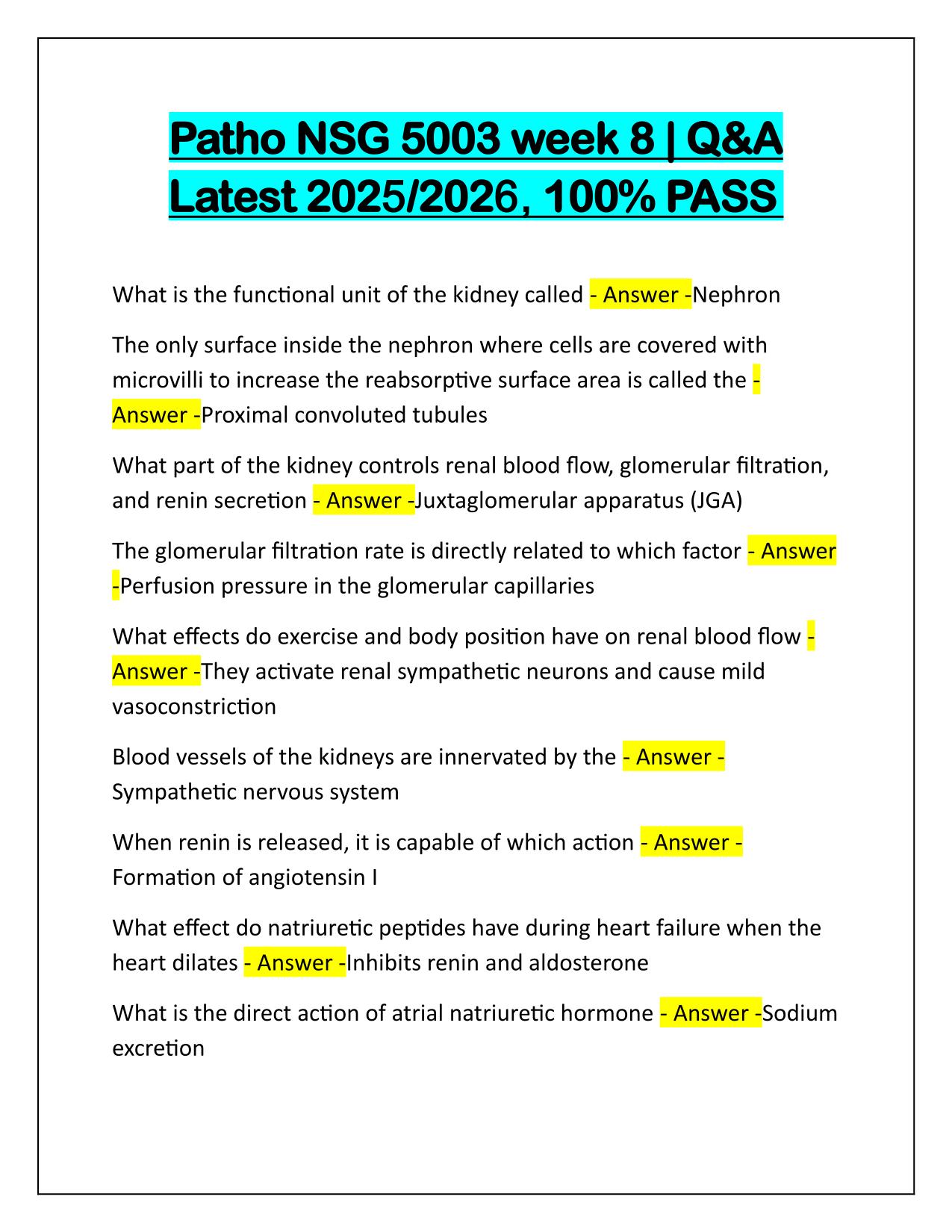Patho NSG 5003 week 8 Q&A Latest Update