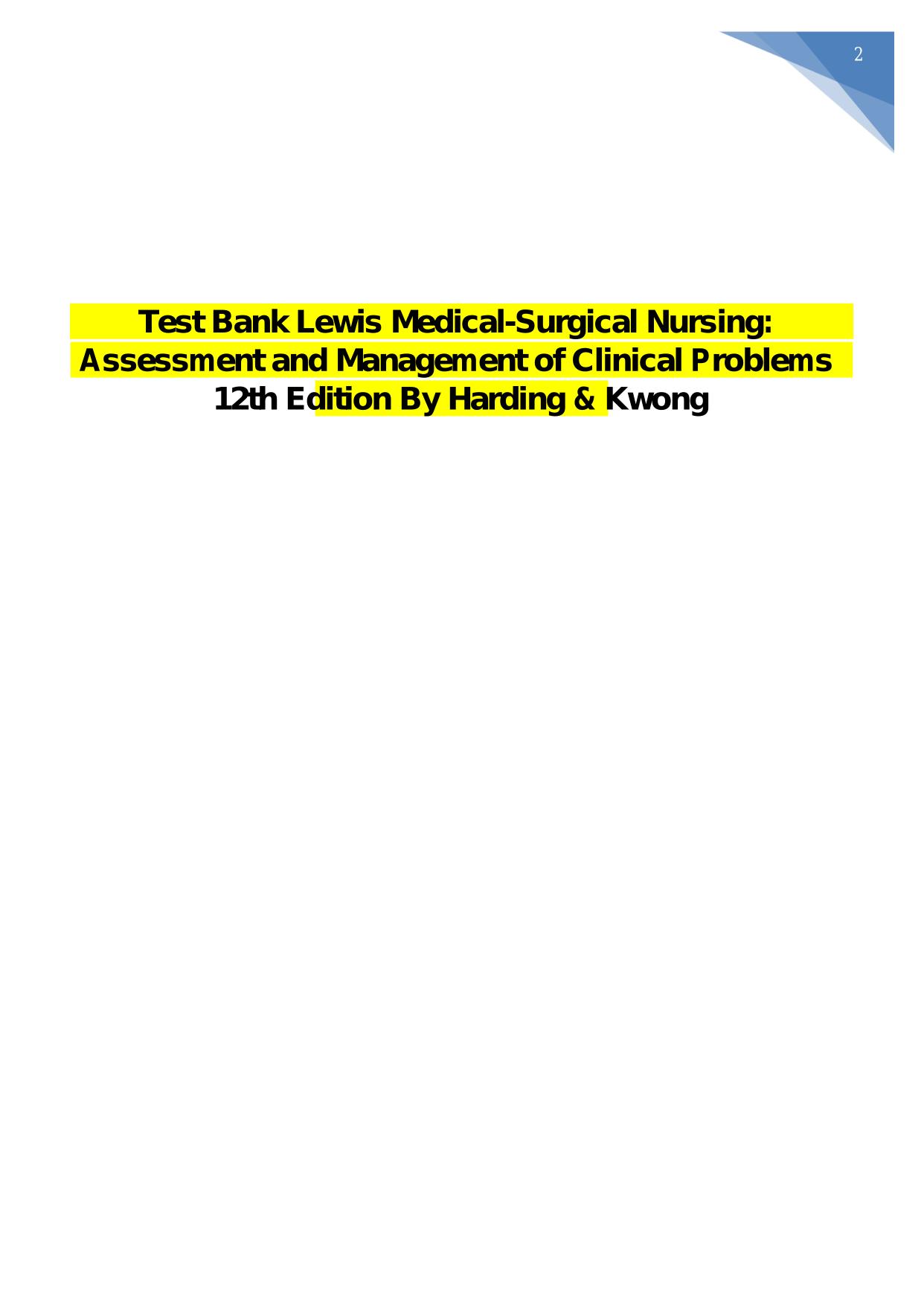 Test Bank Lewis Medical-Surgical Nursing12th Edition Harding Kwong ISBN: 9780443121791 Latest 2025/2026