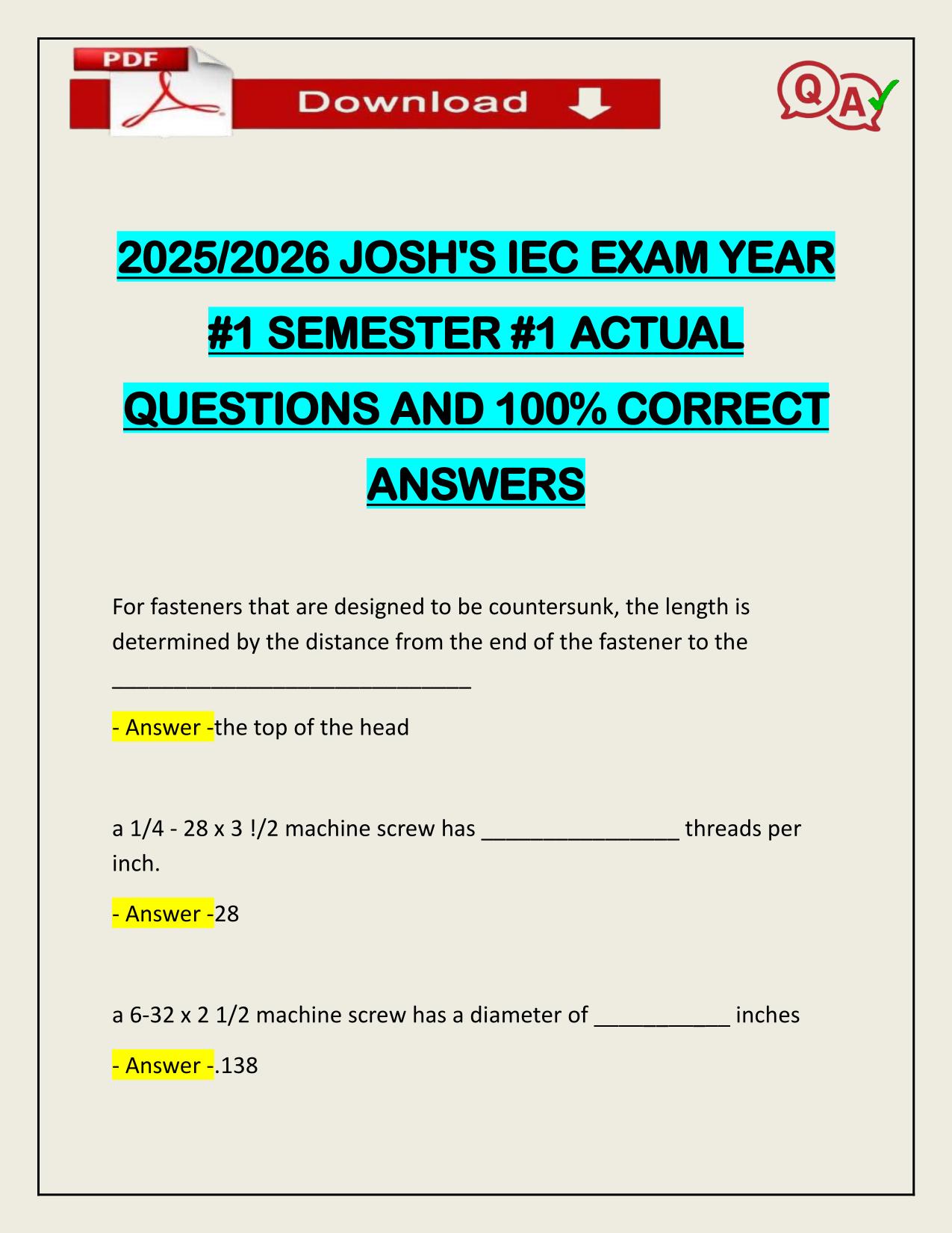 2025/2026 JOSH'S IEC EXAM YEAR #1 SEMESTER #1 ACTUAL Q&A