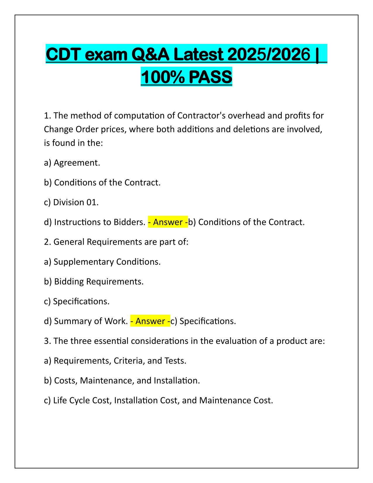 CDT exam Questions and Correct Answers Latest Update 2025-2026
