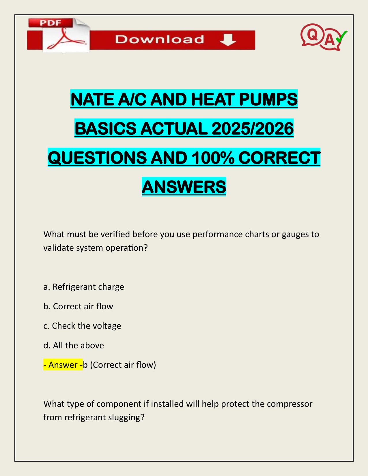 NATE A/C AND HEAT PUMPS BASICS ACTUAL 2025/2026 Q&A