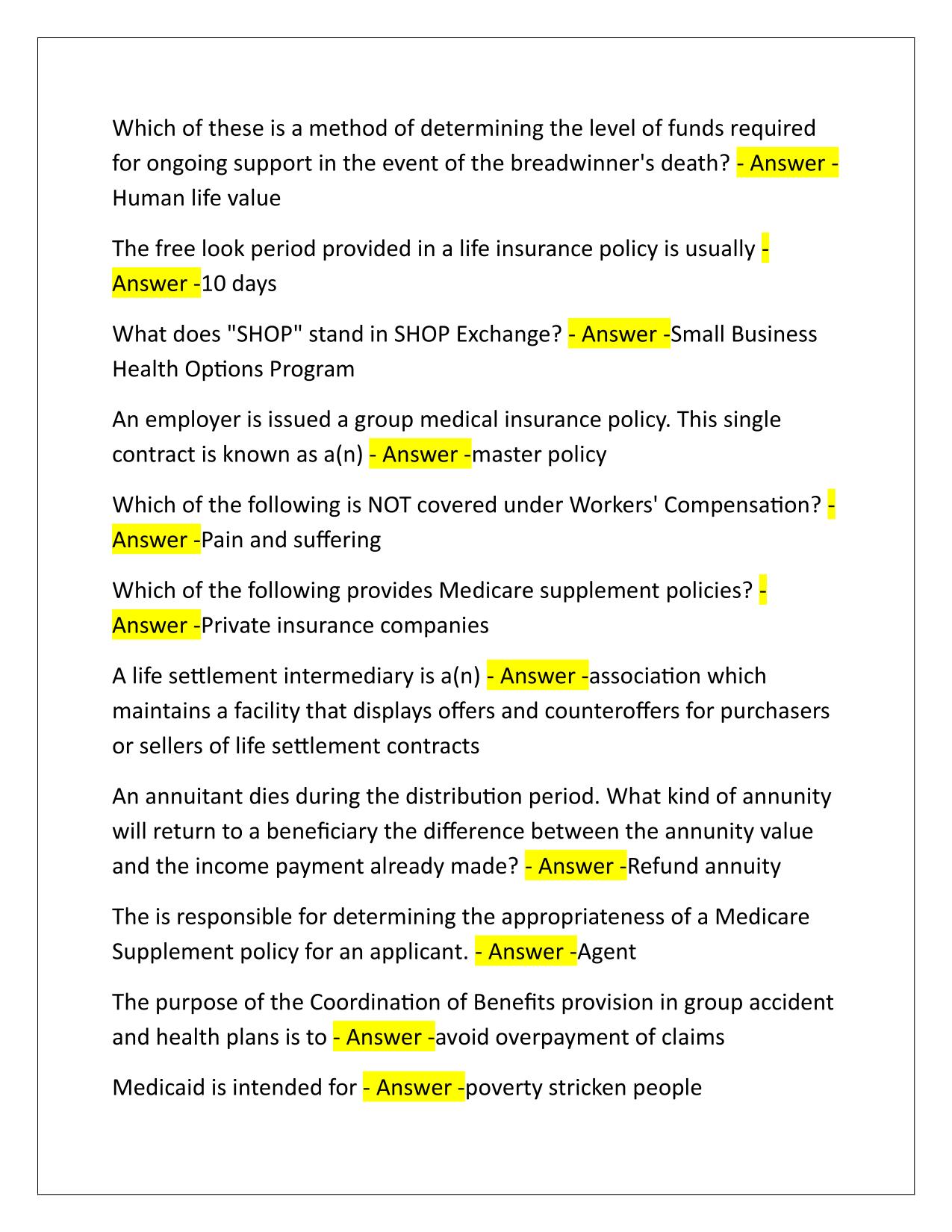 Xcel Life Insurance Exam Q&A Latest Update
