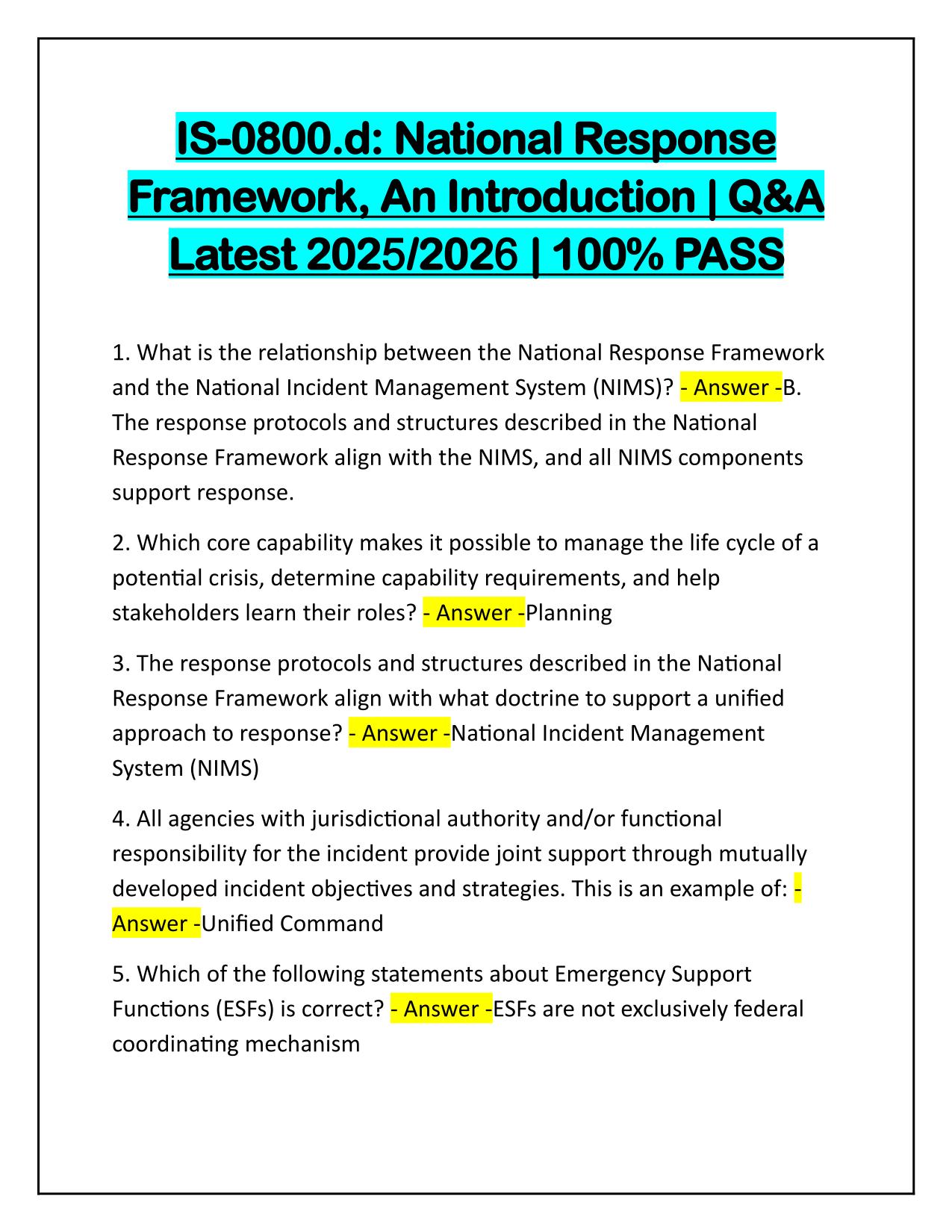 Bundle for FEMA NIMS, IS 800d Exams and Tests Q&A Latest Update 2025-2026