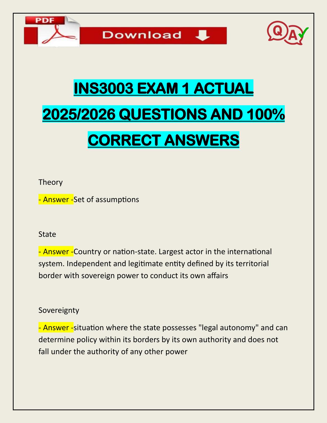 BUNDLE FOR INS3003 EXAMS ACTUAL 2025/2026 LATEST UPDATE