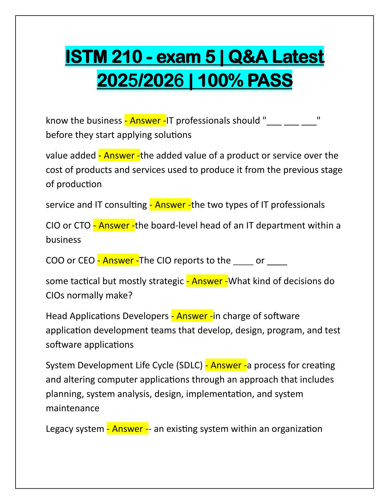 ISTM 210-exam 5 Q&A Latest Update