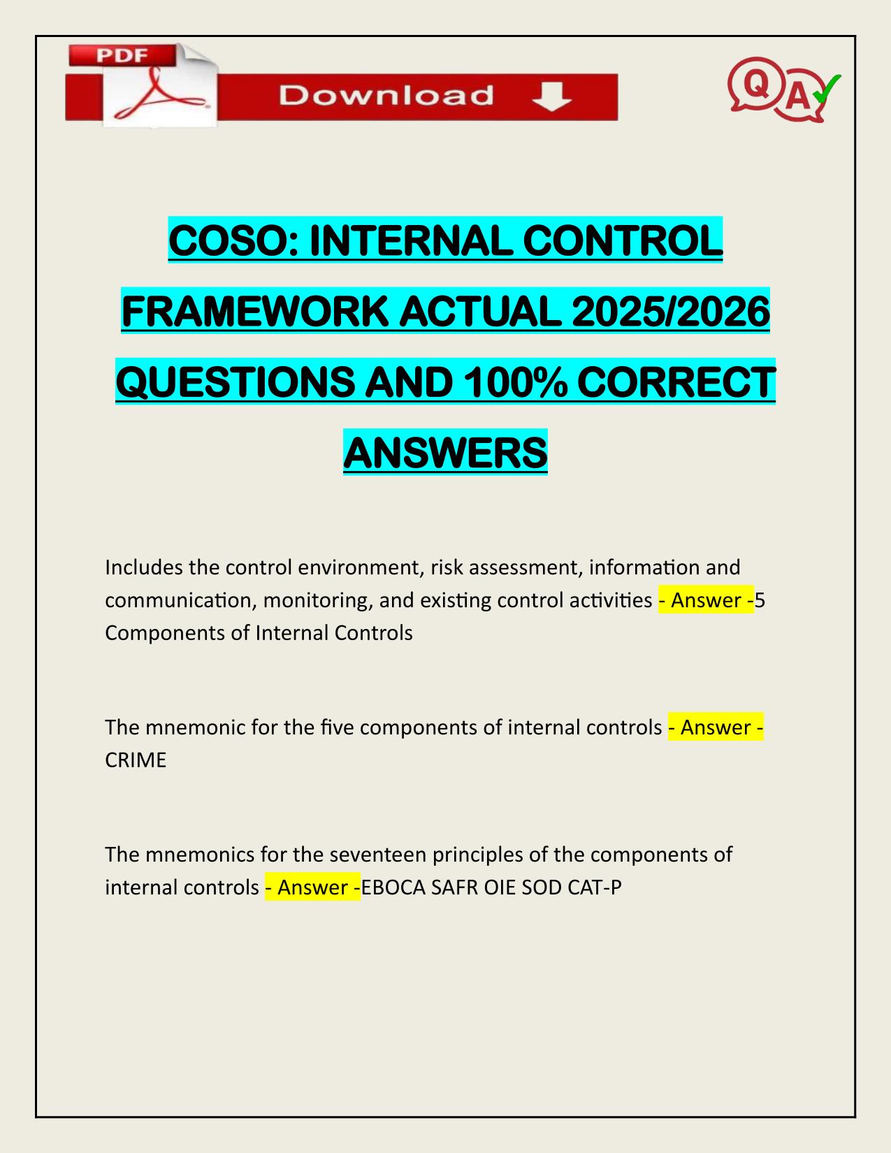BUNDLE FOR COSO EXAMS ACTUAL 2025/2026 | BEC COSO, COSO FRAMEWORK