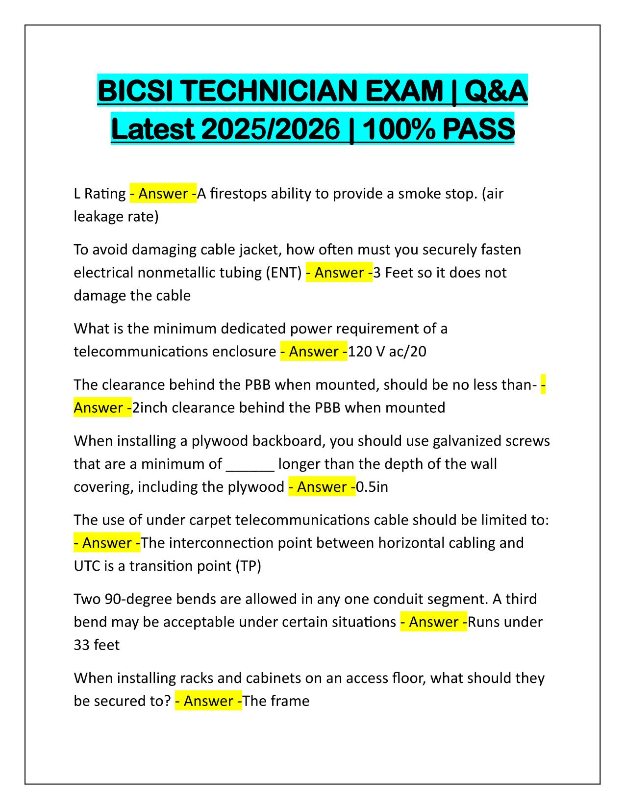 BICSI TECHNICIAN EXAM Q&A Latest Update 2025-2026