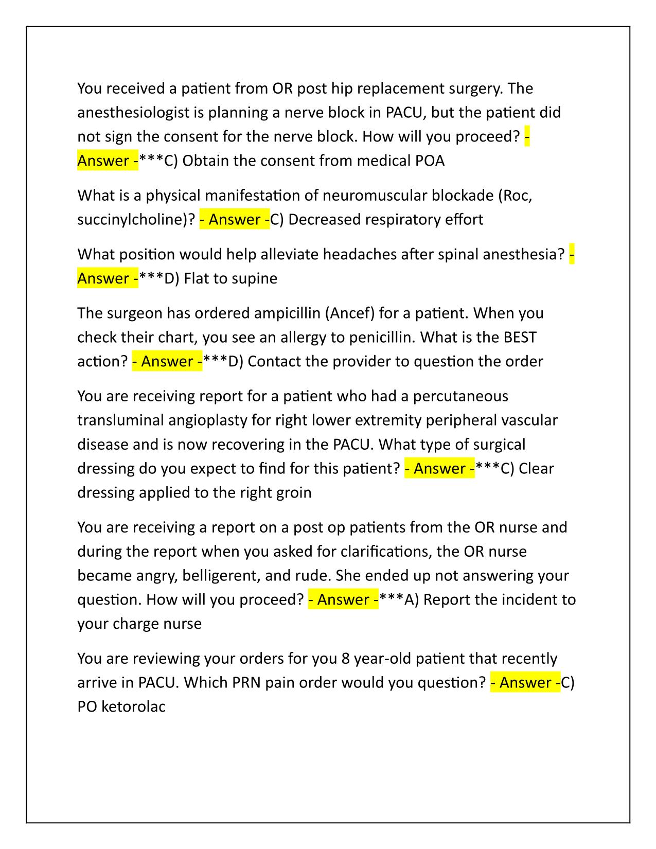 Relias PACU RN A v1 Exam Q&A Latest Update 2025-2026