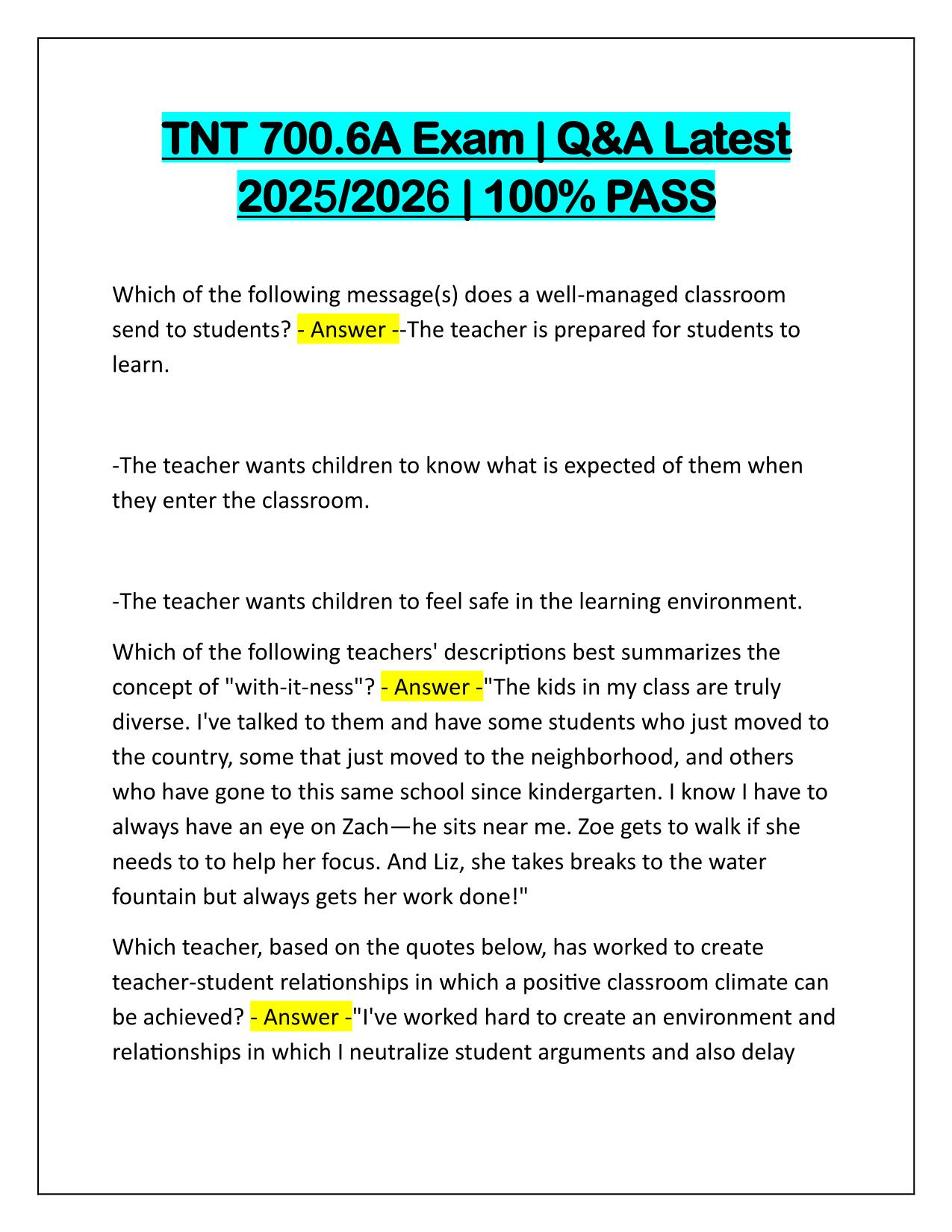 TNT 700.6A Exam Questions and Correct Answers Latest Update