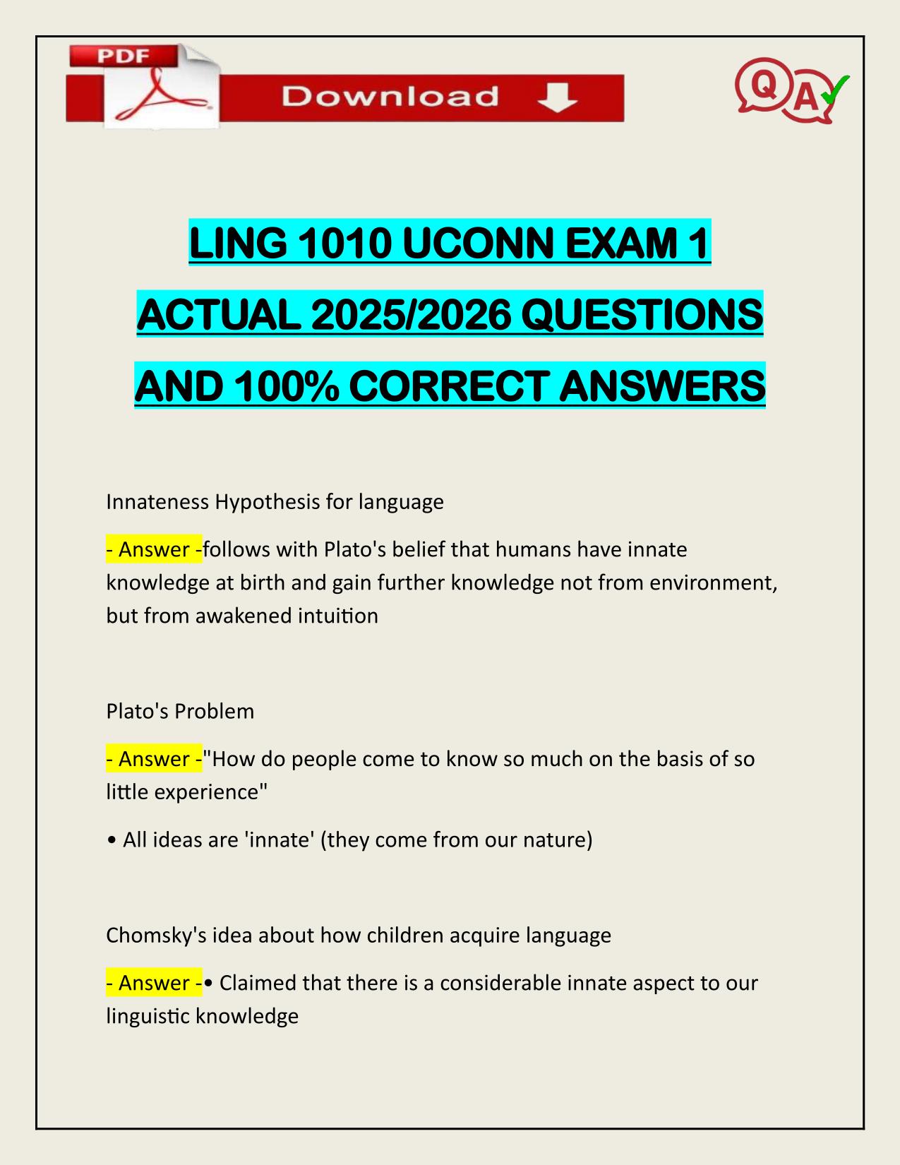 LING 1010 UCONN EXAM 1 ACTUAL 2025/2026 UPDATE