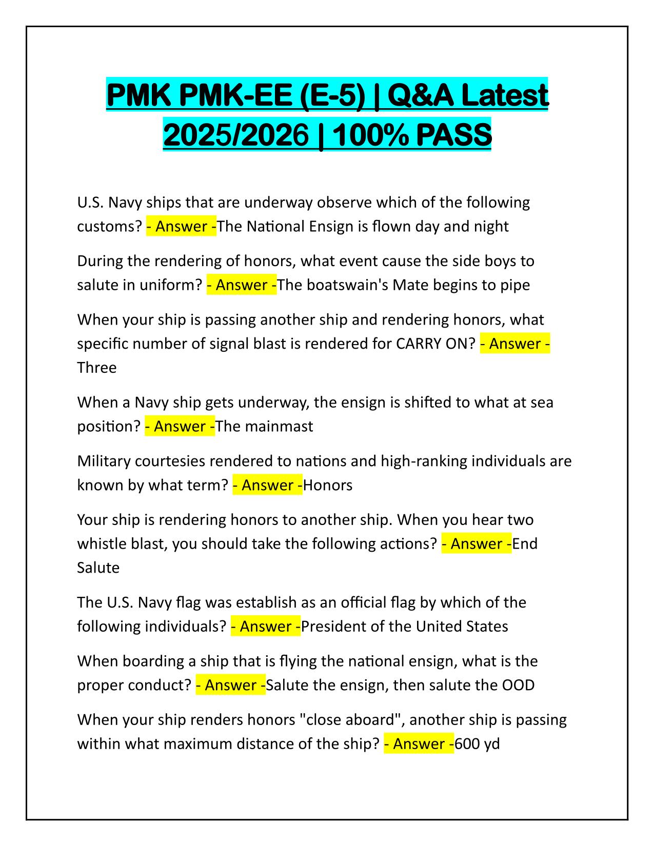 PMK PMK-EE (E-5) Questions and Verified Answers 